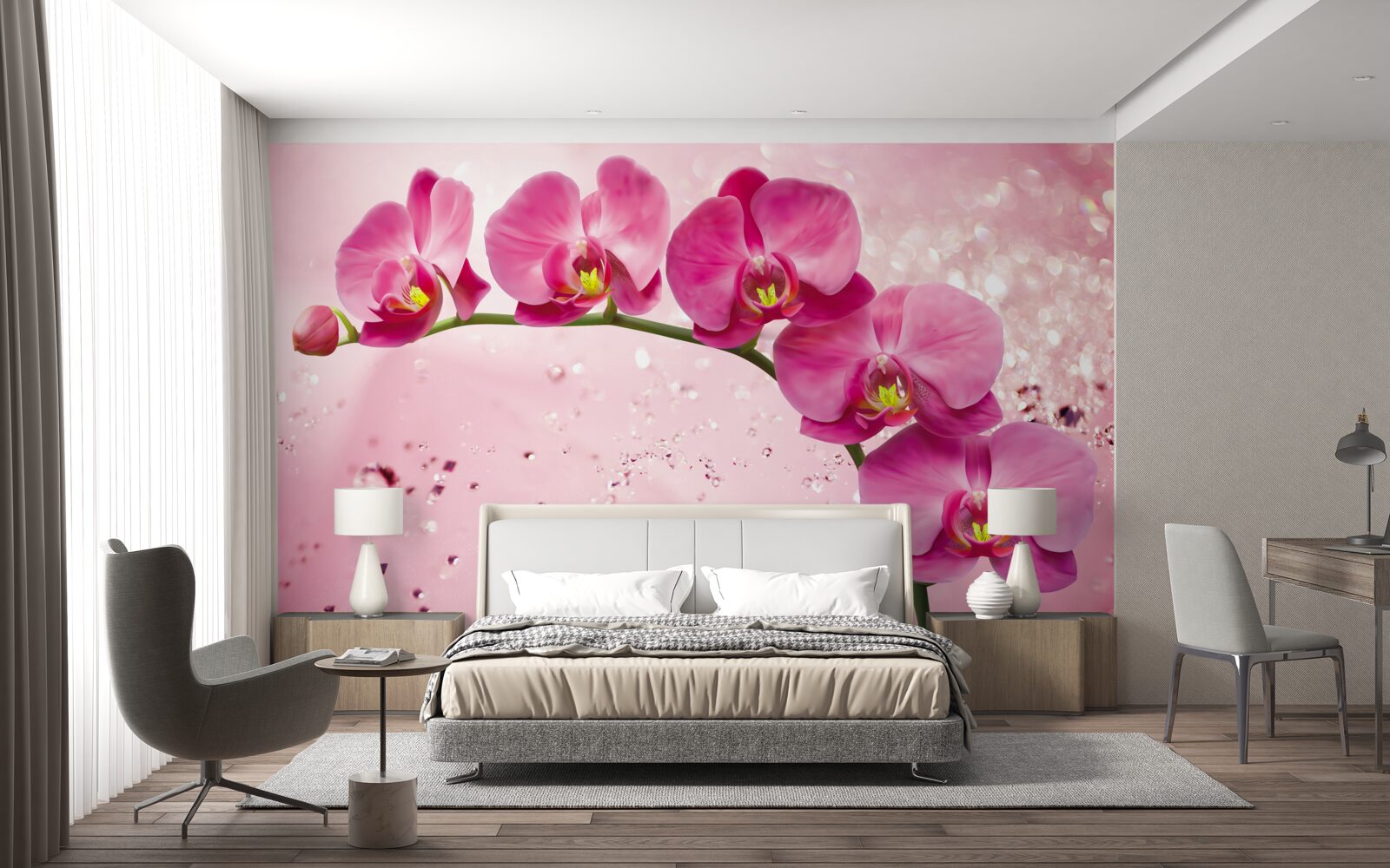 Fotobehang rode orchidee op een tak