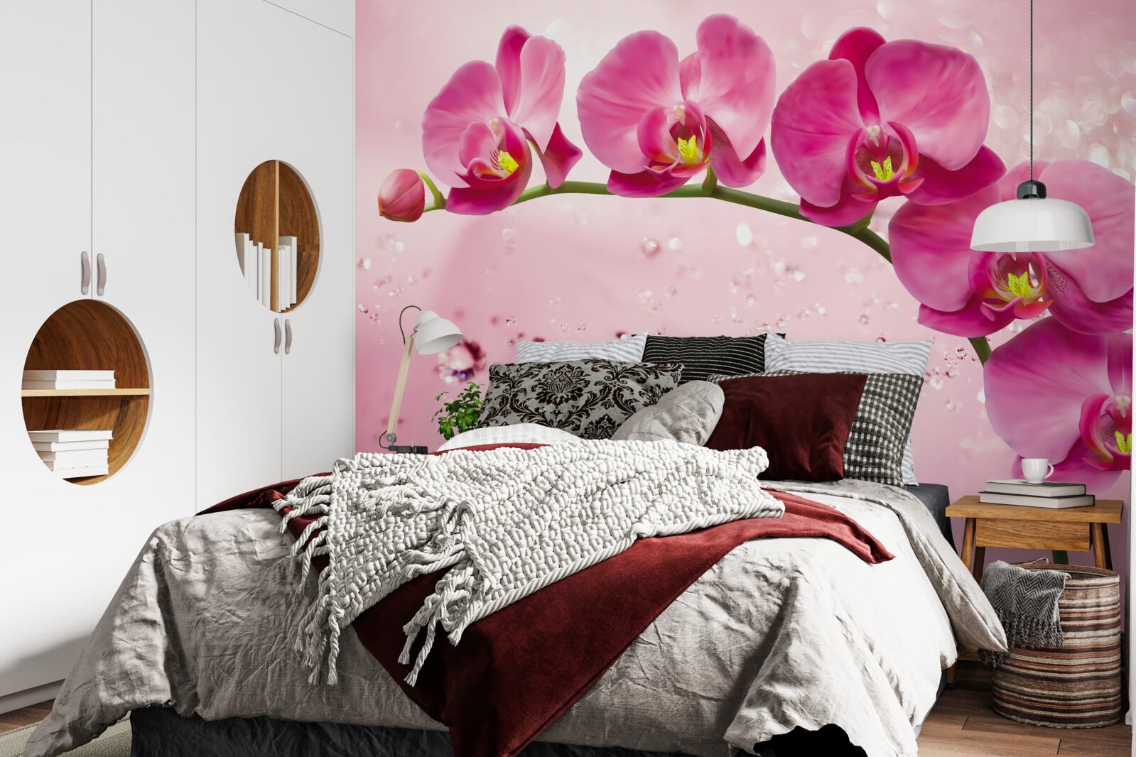 Fotobehang rode orchidee op een tak