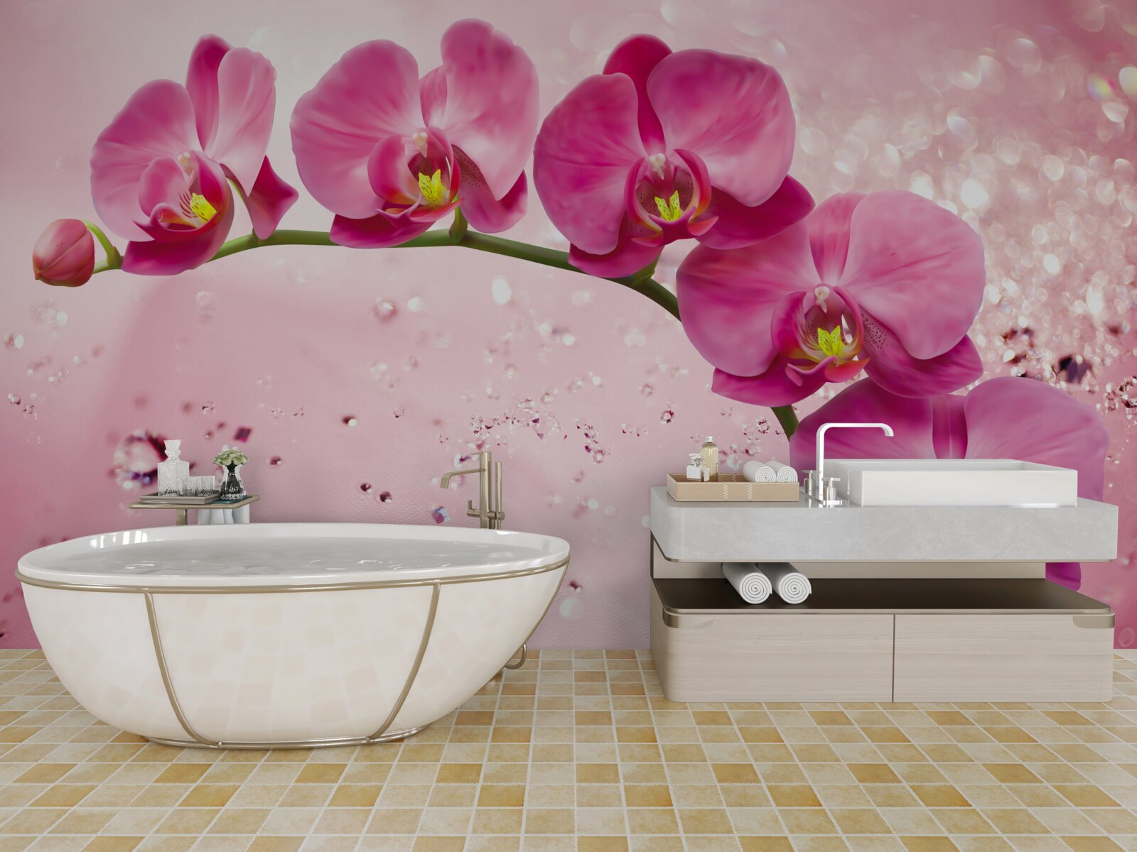 Fotobehang rode orchidee op een tak