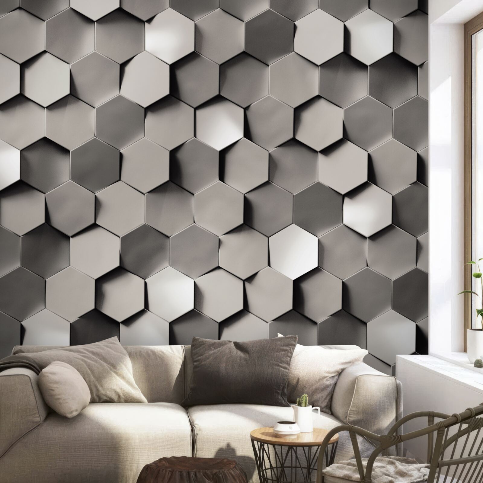 Fotobehang grijze vijfhoeken 3d