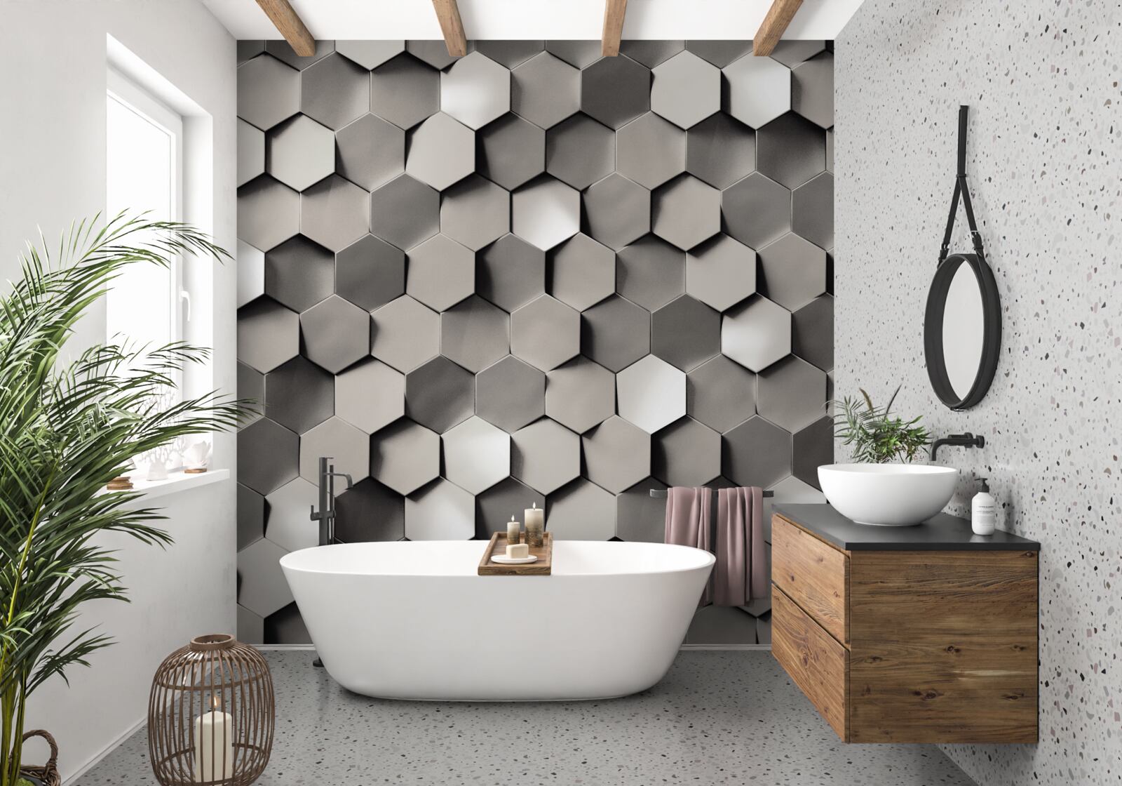 Fotobehang grijze vijfhoeken 3d