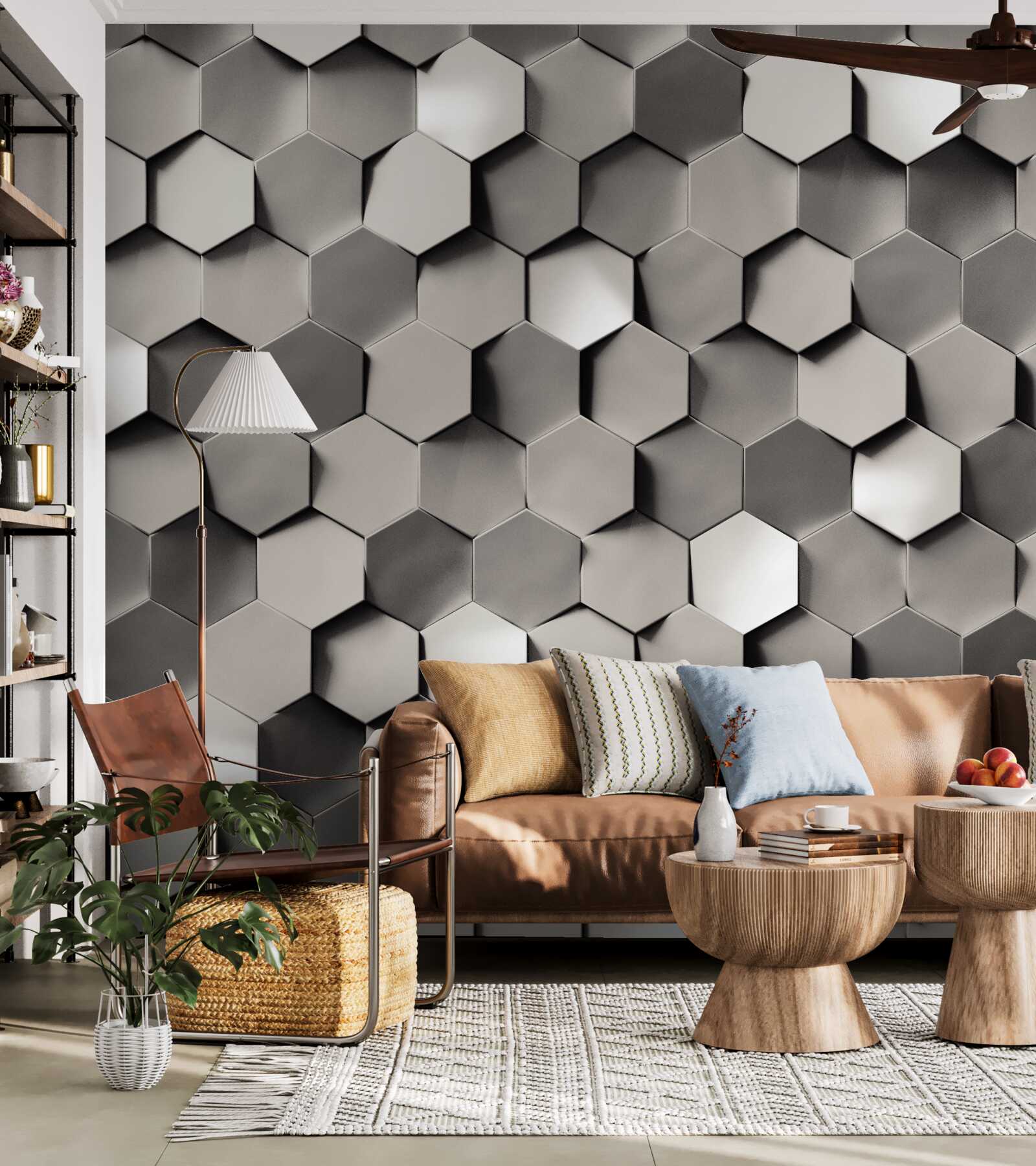 Fotobehang grijze vijfhoeken 3d