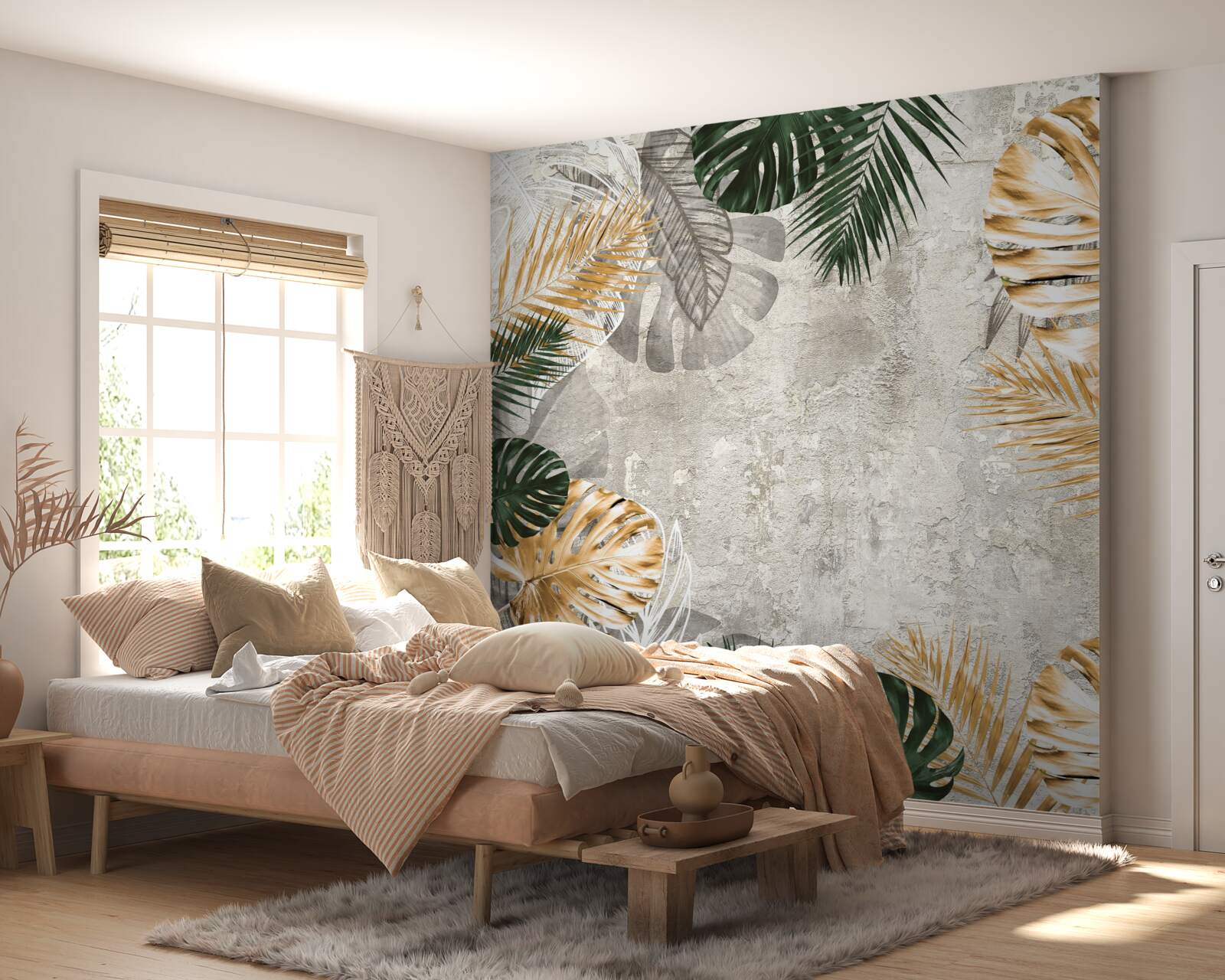 Fotobehang monstera met gouden en groene bladeren