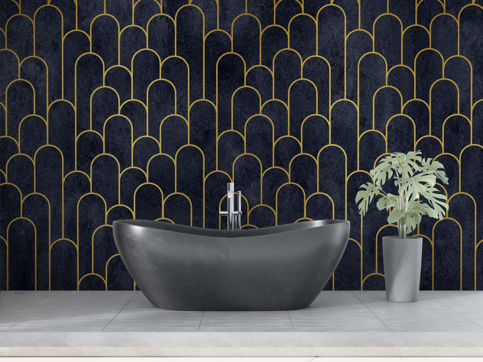 Fotobehang blauwe halfronde bronzen zuilen