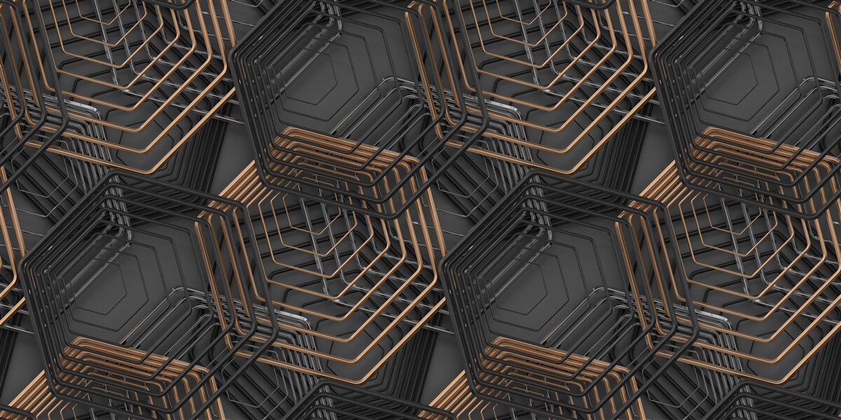 Fotobehang zwarte en bruine vijfhoeken met rasterstructuur