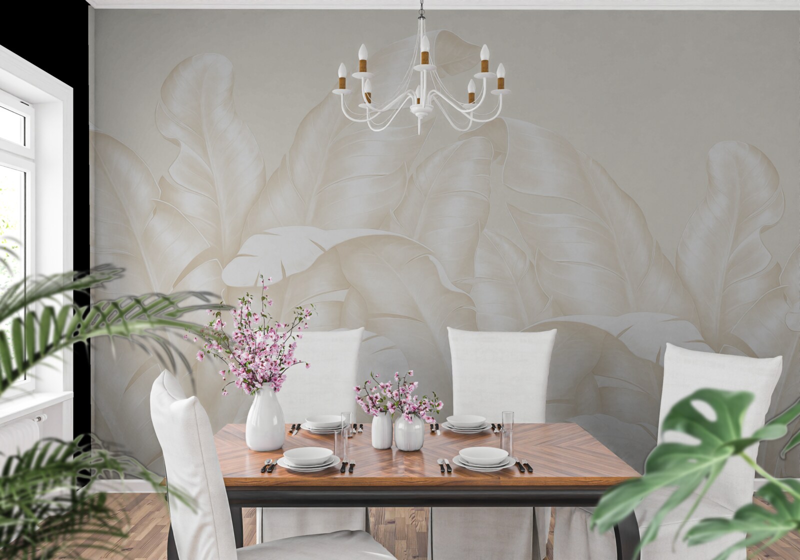 Fotobehang dichte junglebladeren met een lichte bruine tint