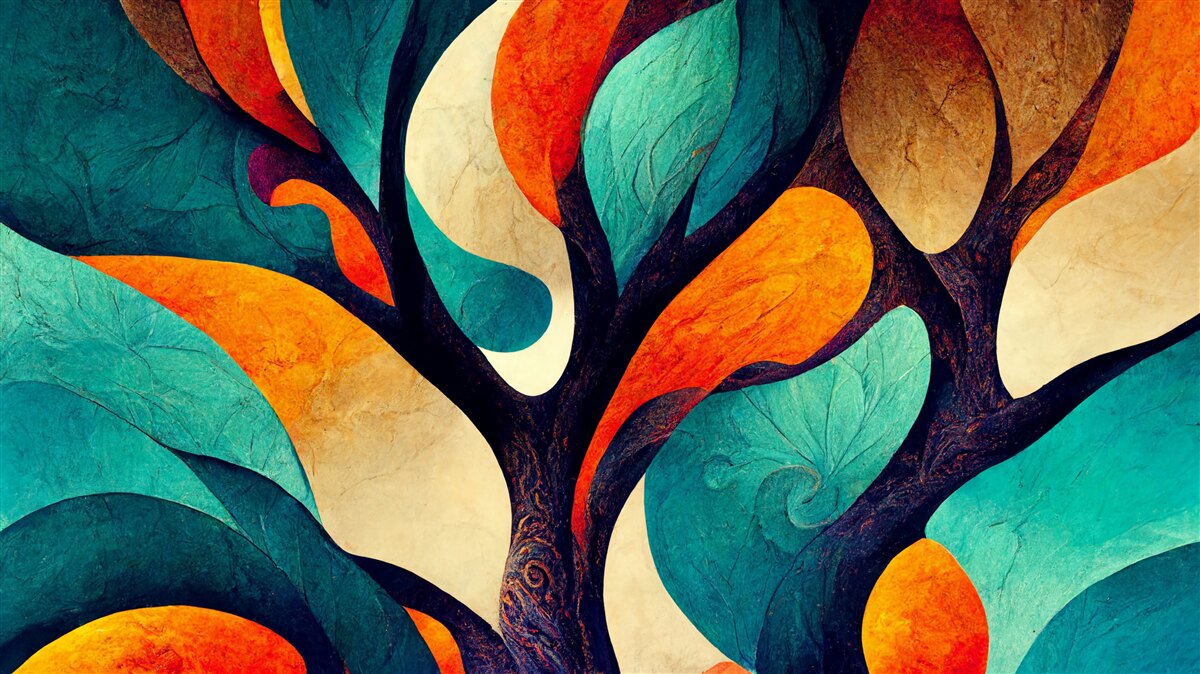 Fotobehang abstractie van een herfstboom in een veld