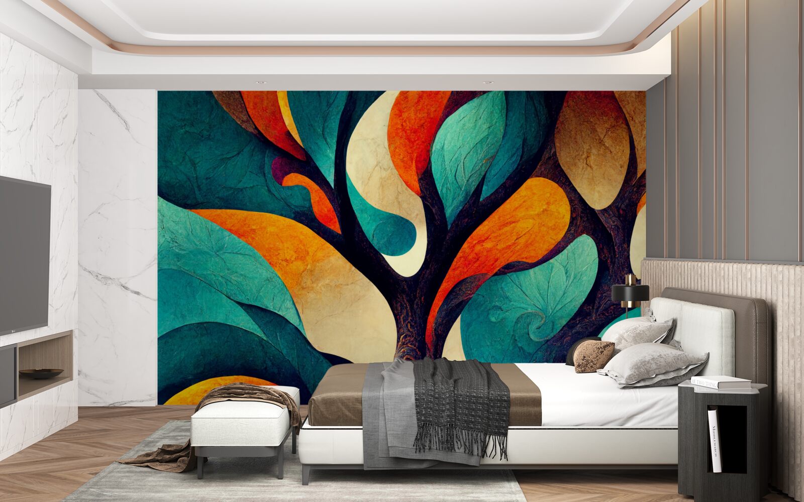 Fotobehang abstractie van een herfstboom in een veld