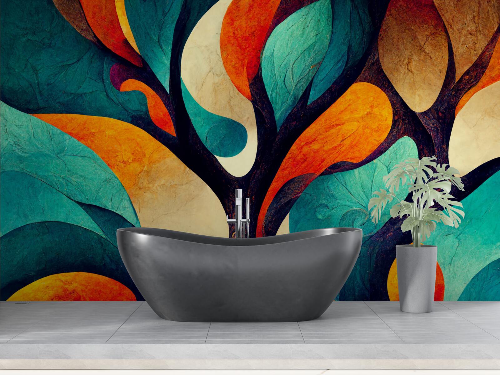 Fotobehang abstractie van een herfstboom in een veld