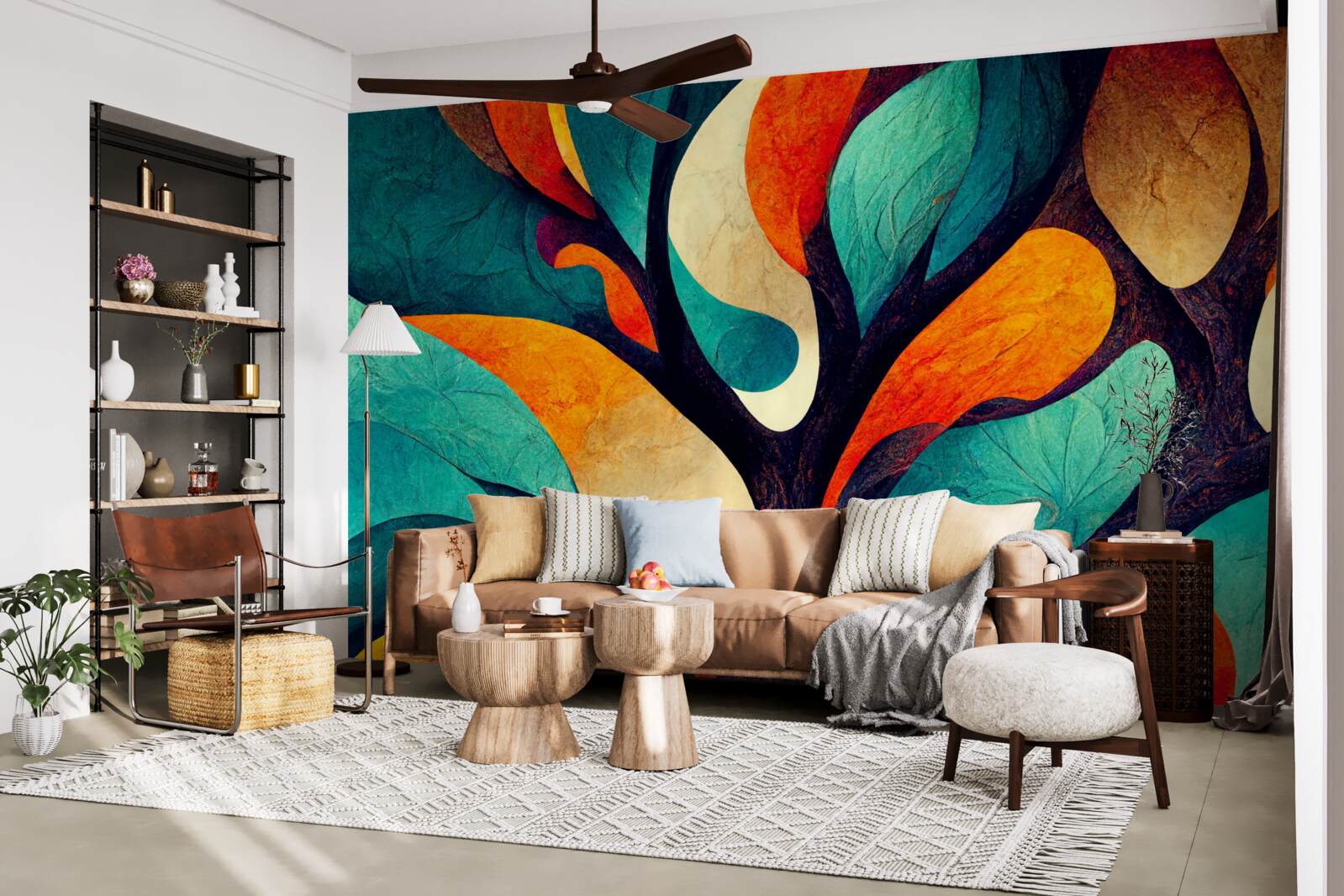 Fotobehang abstractie van een herfstboom in een veld