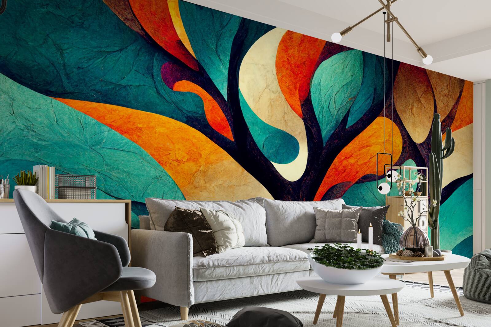 Fotobehang abstractie van een herfstboom in een veld