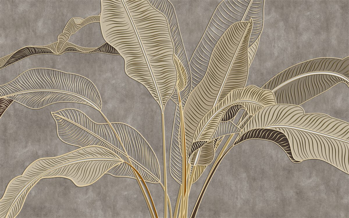 Fotobehang bruine bladeren op een grijze achtergrond