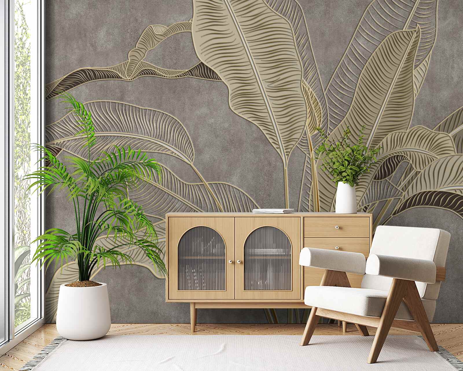 Fotobehang bruine bladeren op een grijze achtergrond