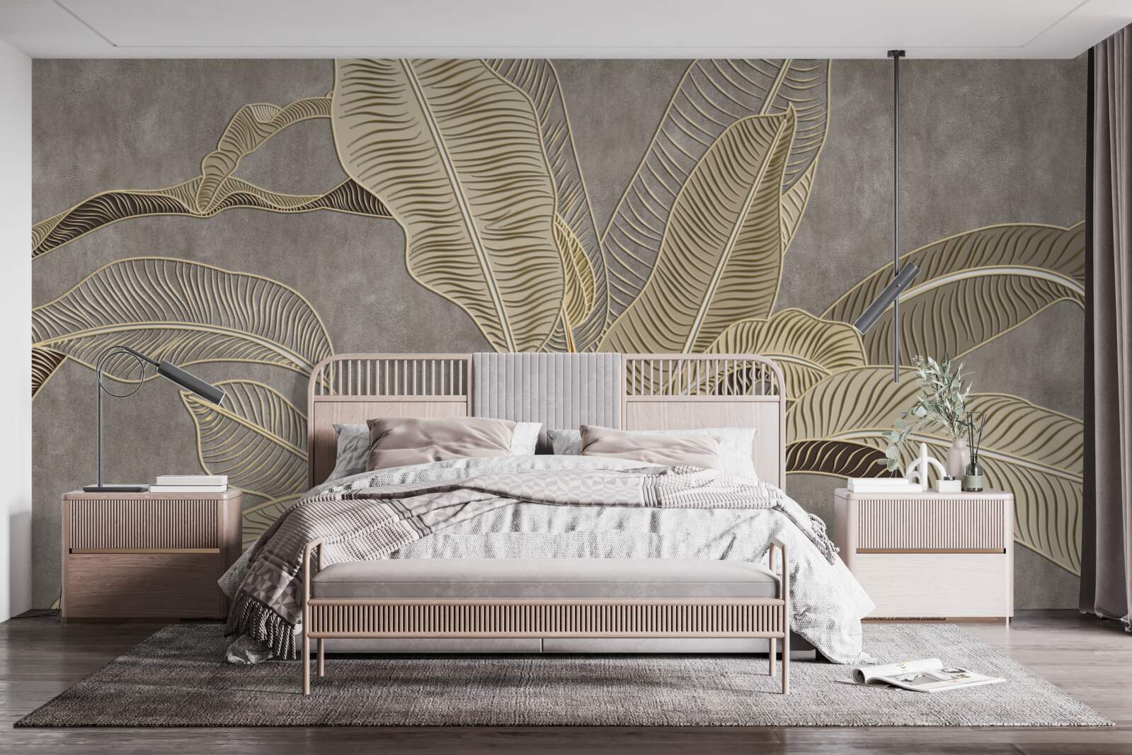 Fotobehang bruine bladeren op een grijze achtergrond