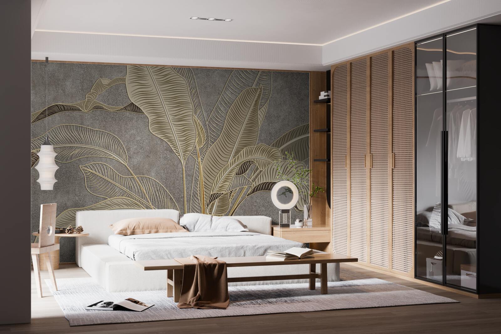 Fotobehang bruine bladeren op een grijze achtergrond