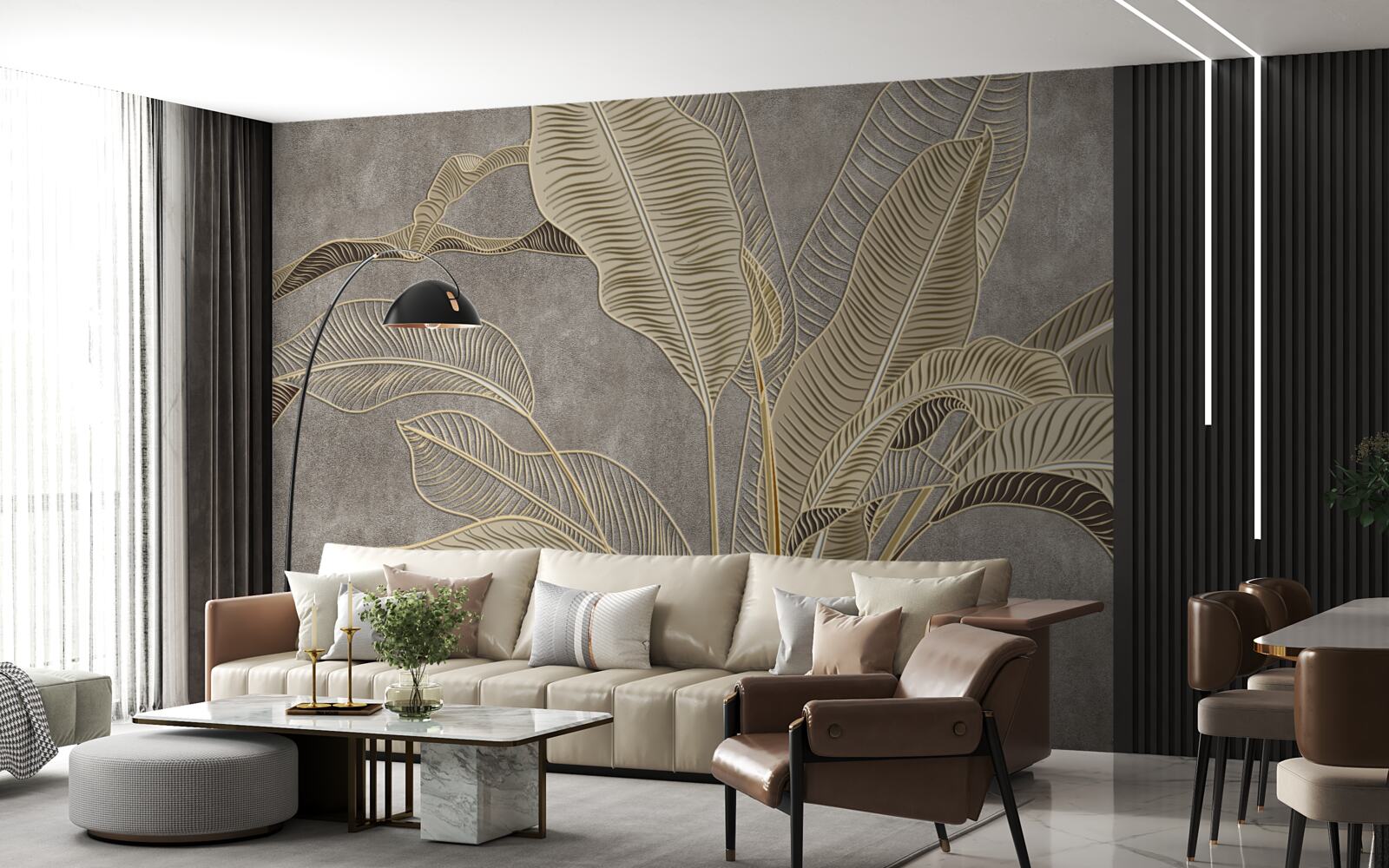 Fotobehang bruine bladeren op een grijze achtergrond