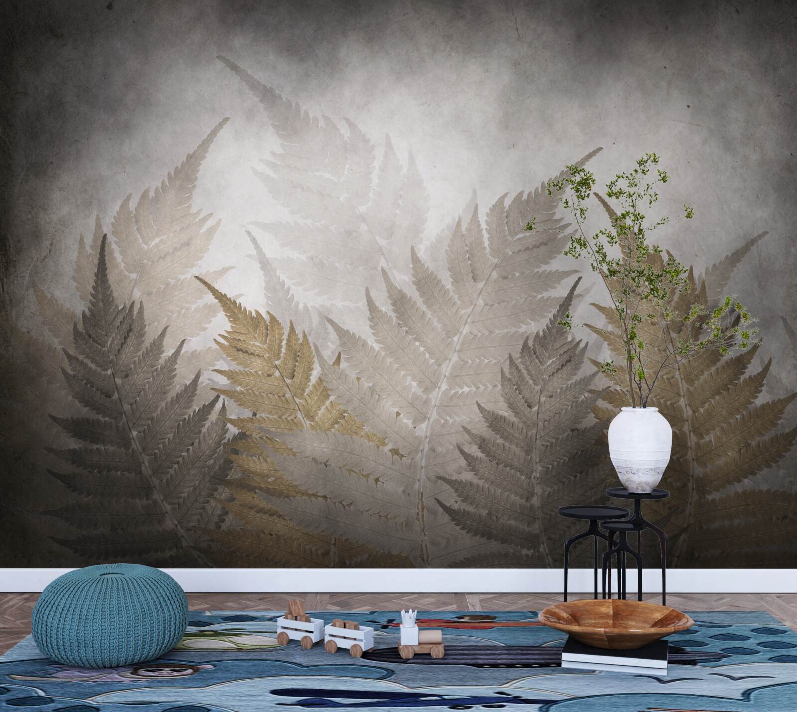 Fotobehang varenbladeren gehuld in mist in het bos