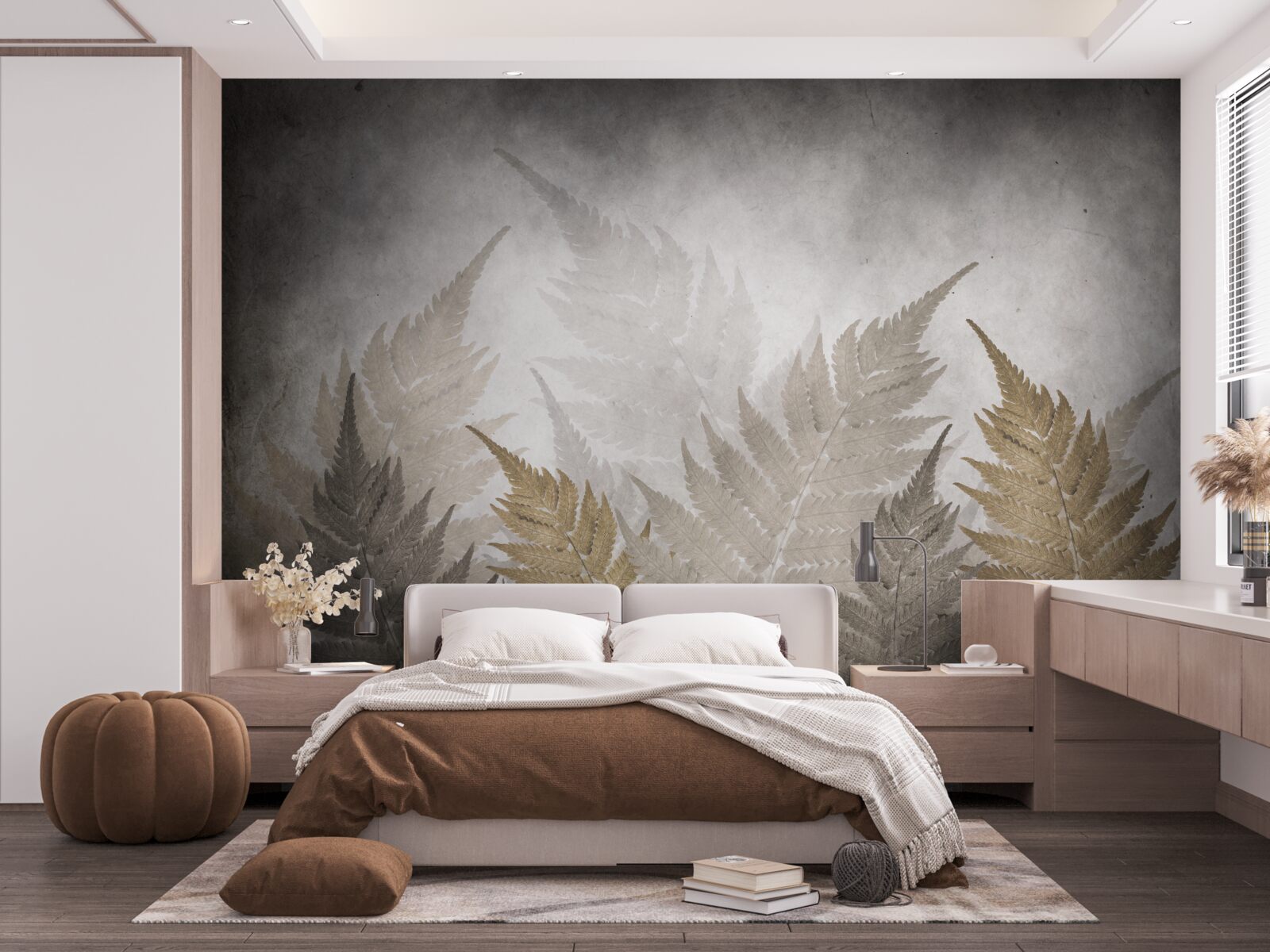 Fotobehang varenbladeren gehuld in mist in het bos