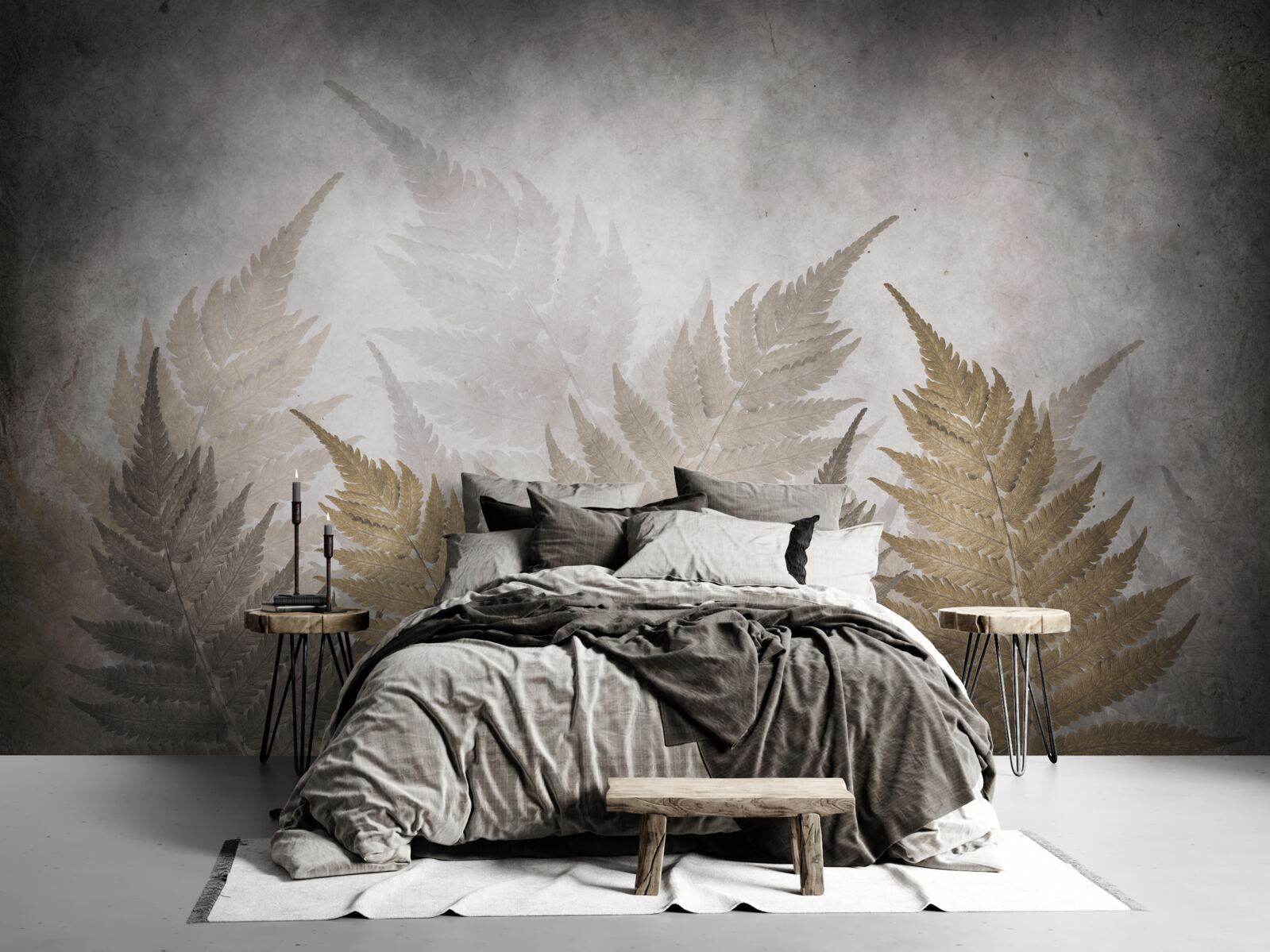 Fotobehang varenbladeren gehuld in mist in het bos