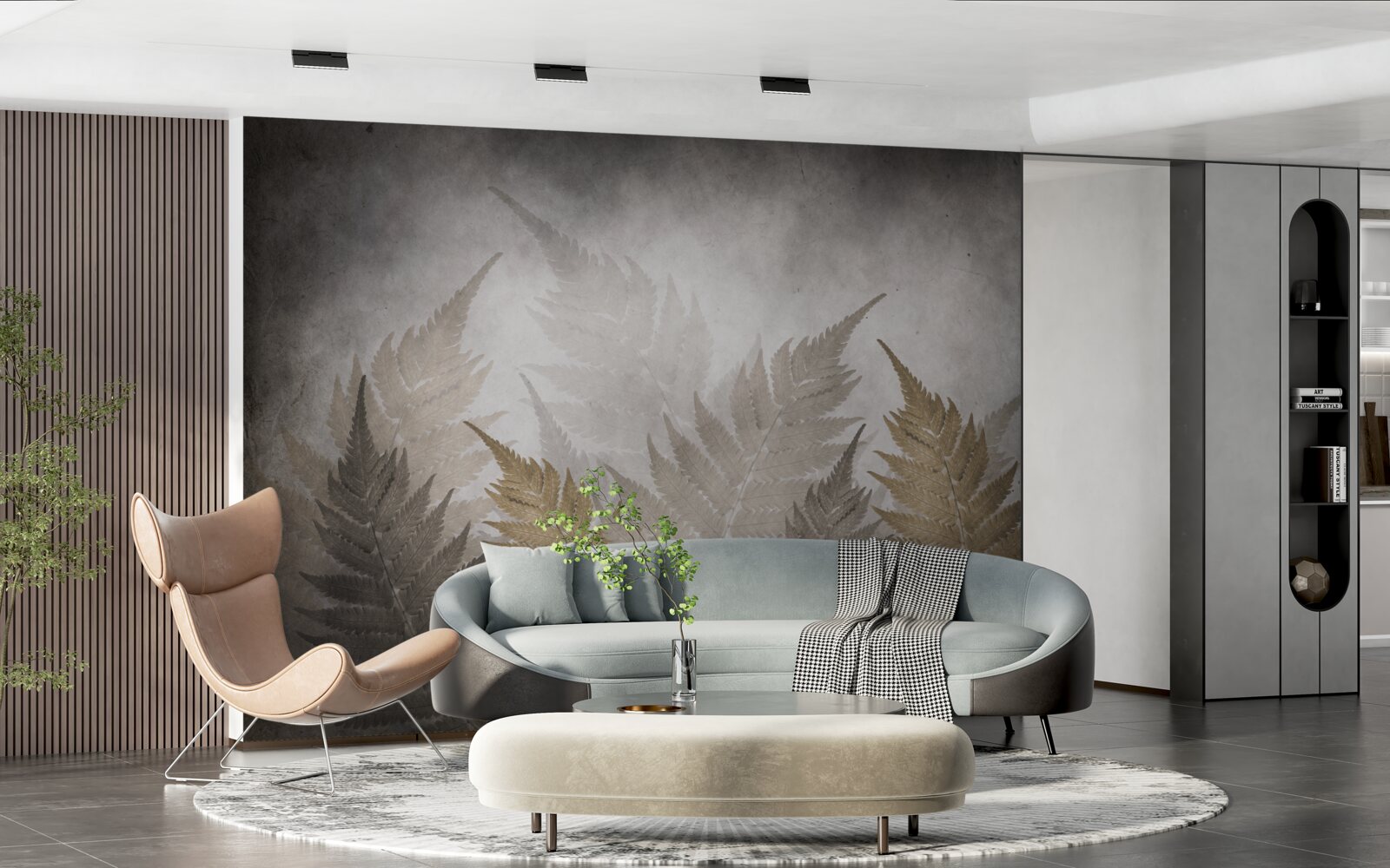 Fotobehang varenbladeren gehuld in mist in het bos