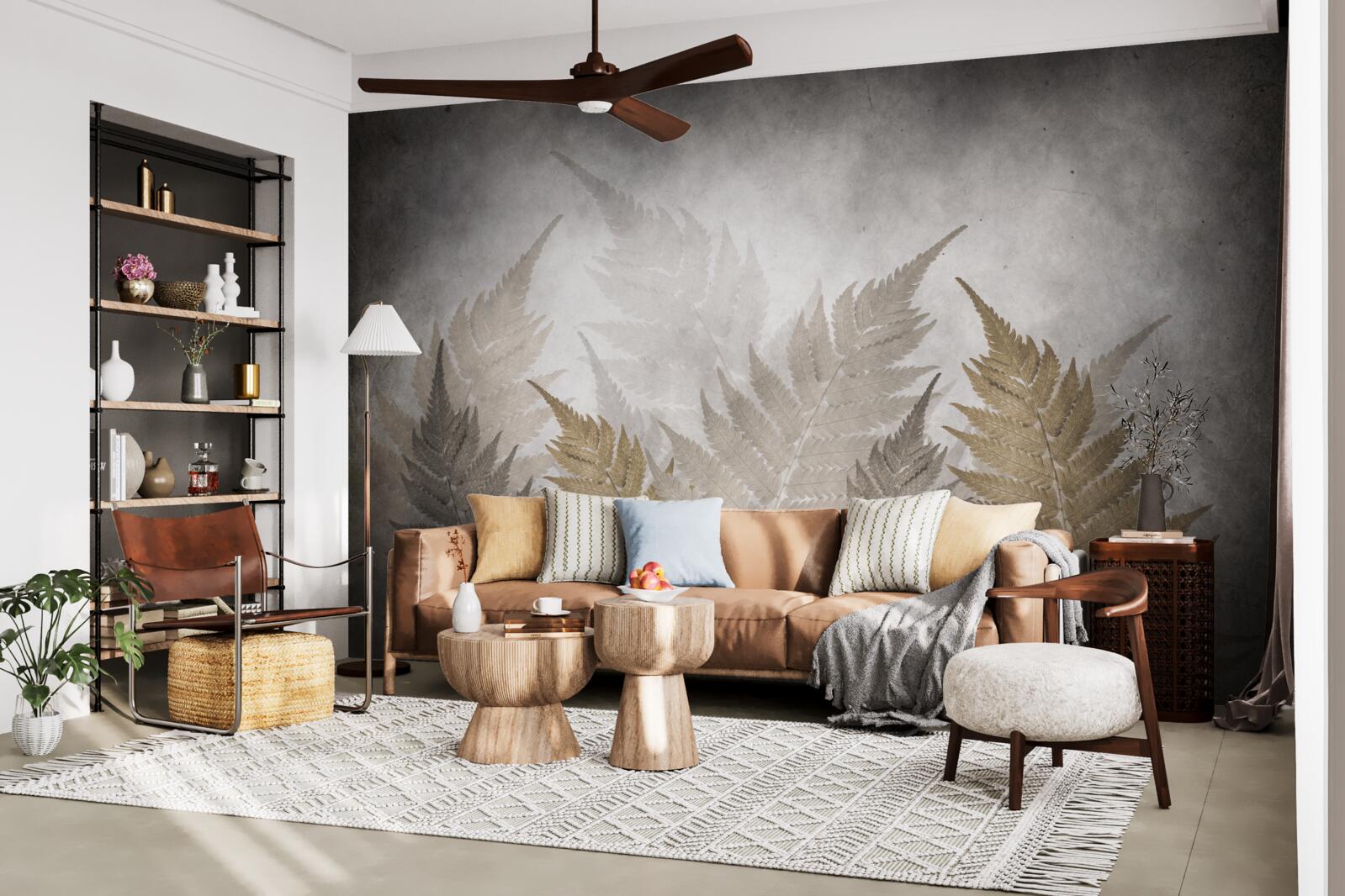 Fotobehang varenbladeren gehuld in mist in het bos