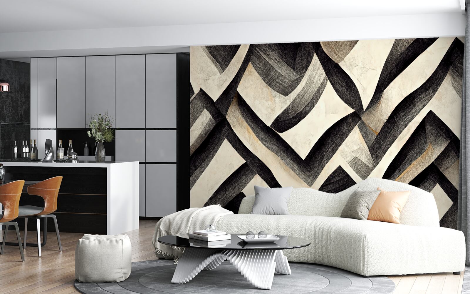 Fotobehang zwarte bergen gehuld in mist