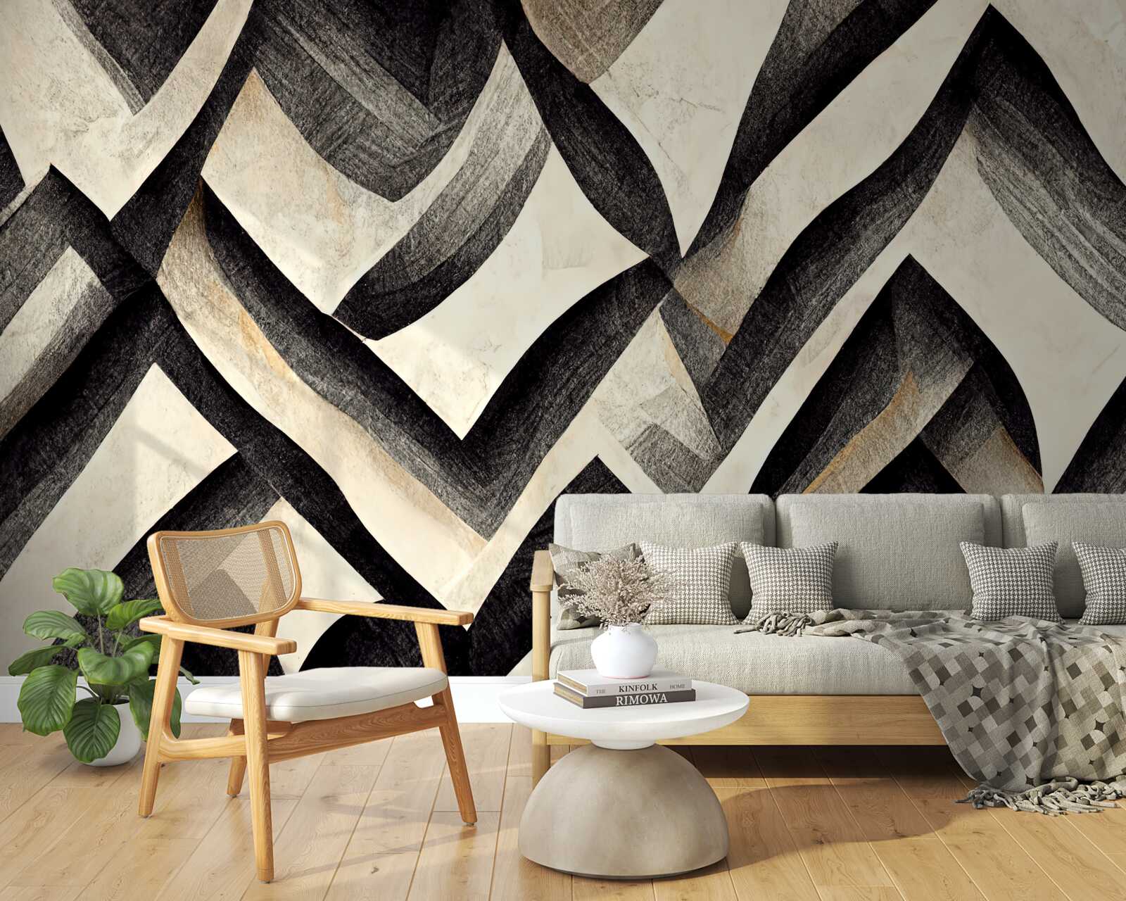 Fotobehang zwarte bergen gehuld in mist