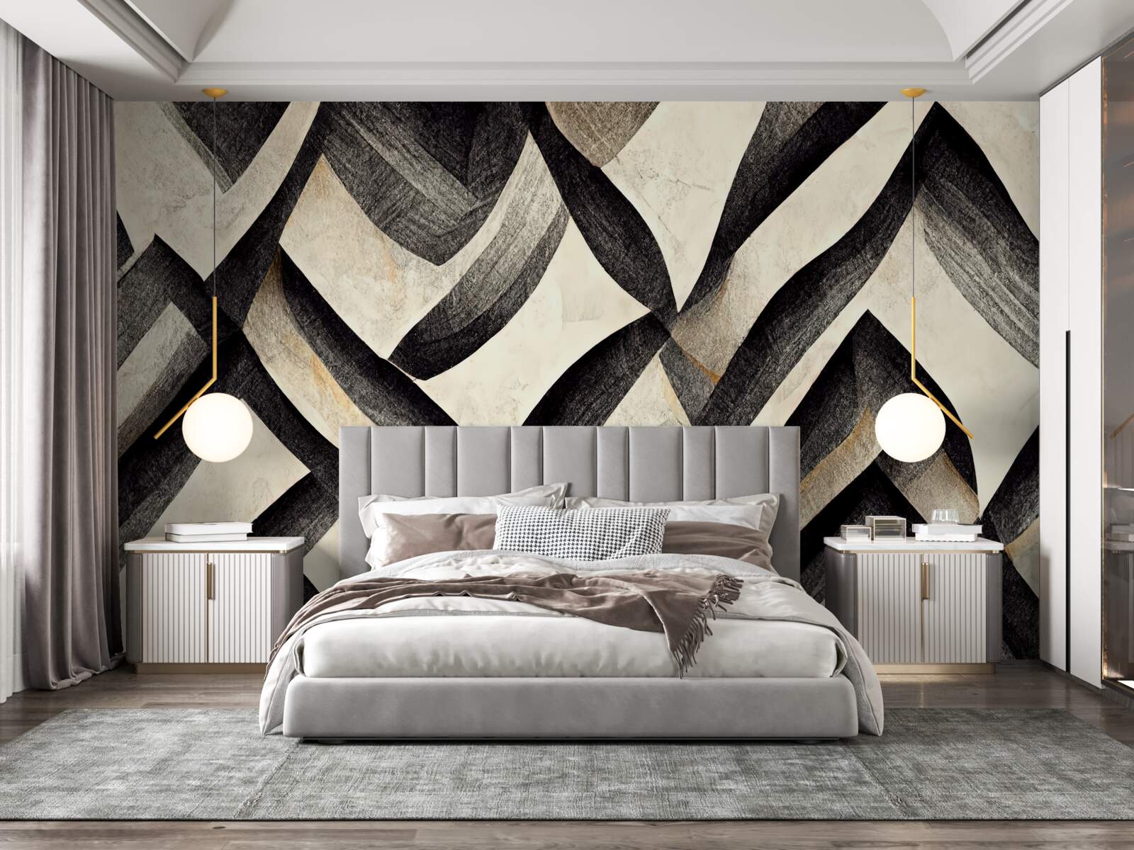 Fotobehang zwarte bergen gehuld in mist