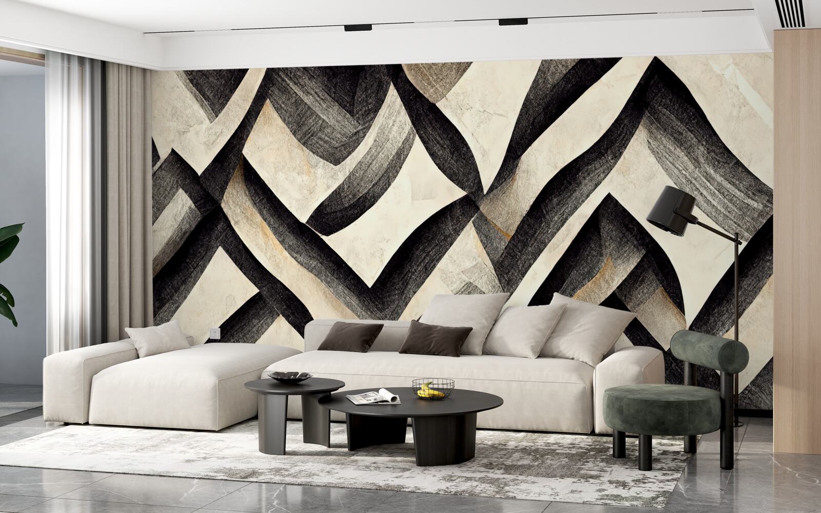 Fotobehang zwarte bergen gehuld in mist