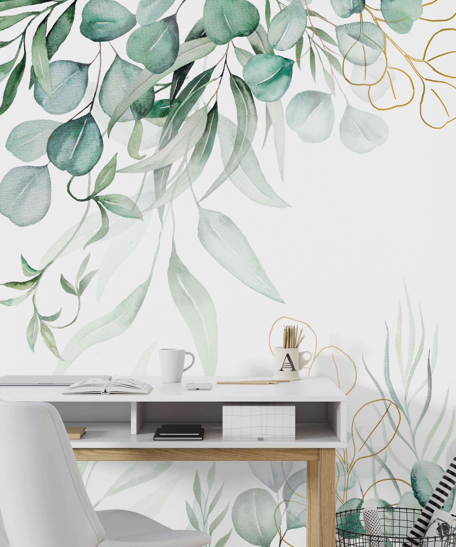 Fotobehang eucalyptusbladeren zijn groen en geel van kleur