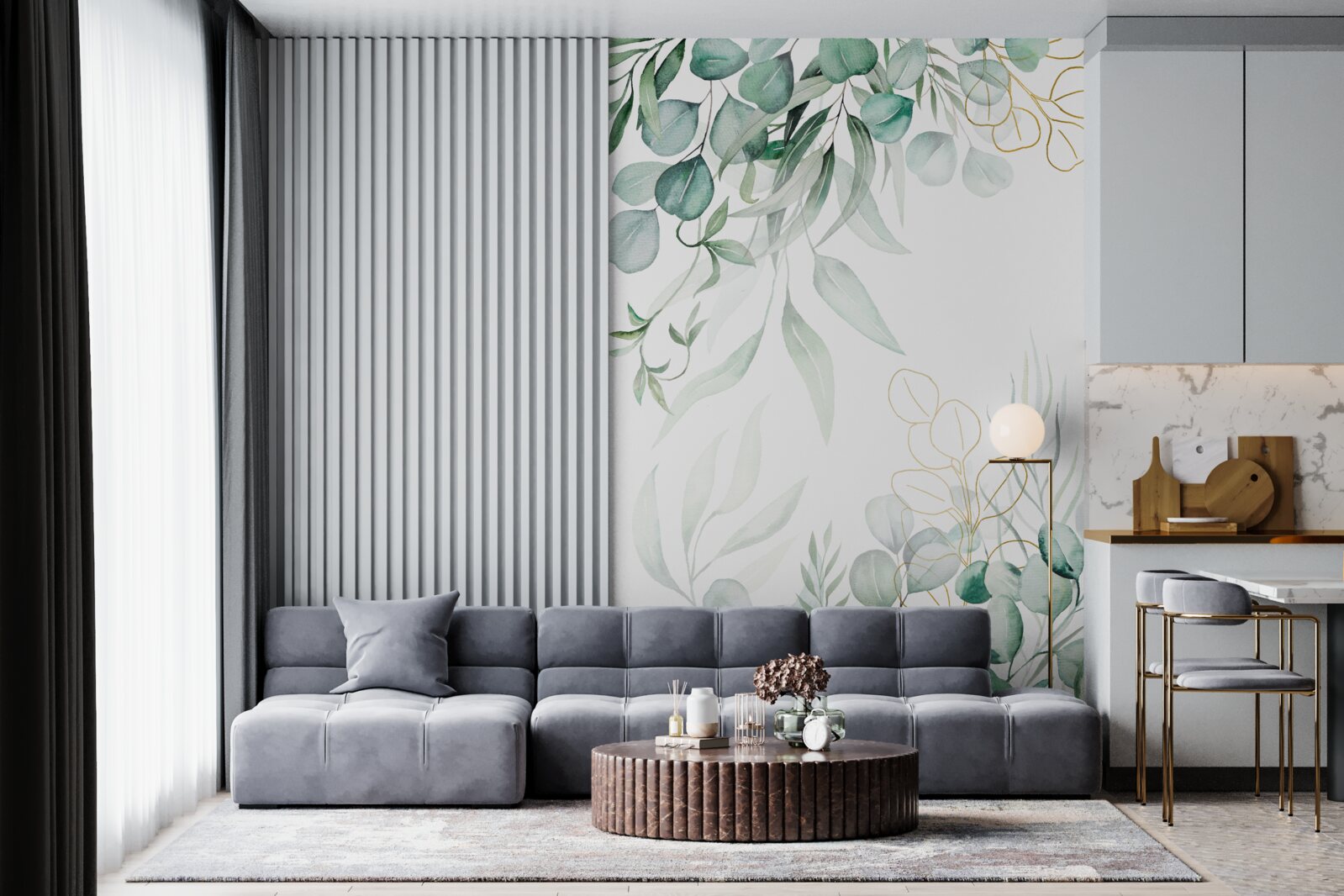 Fotobehang eucalyptusbladeren zijn groen en geel van kleur