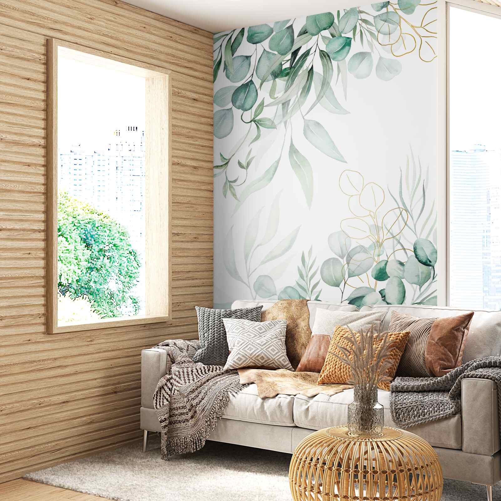 Fotobehang eucalyptusbladeren zijn groen en geel van kleur