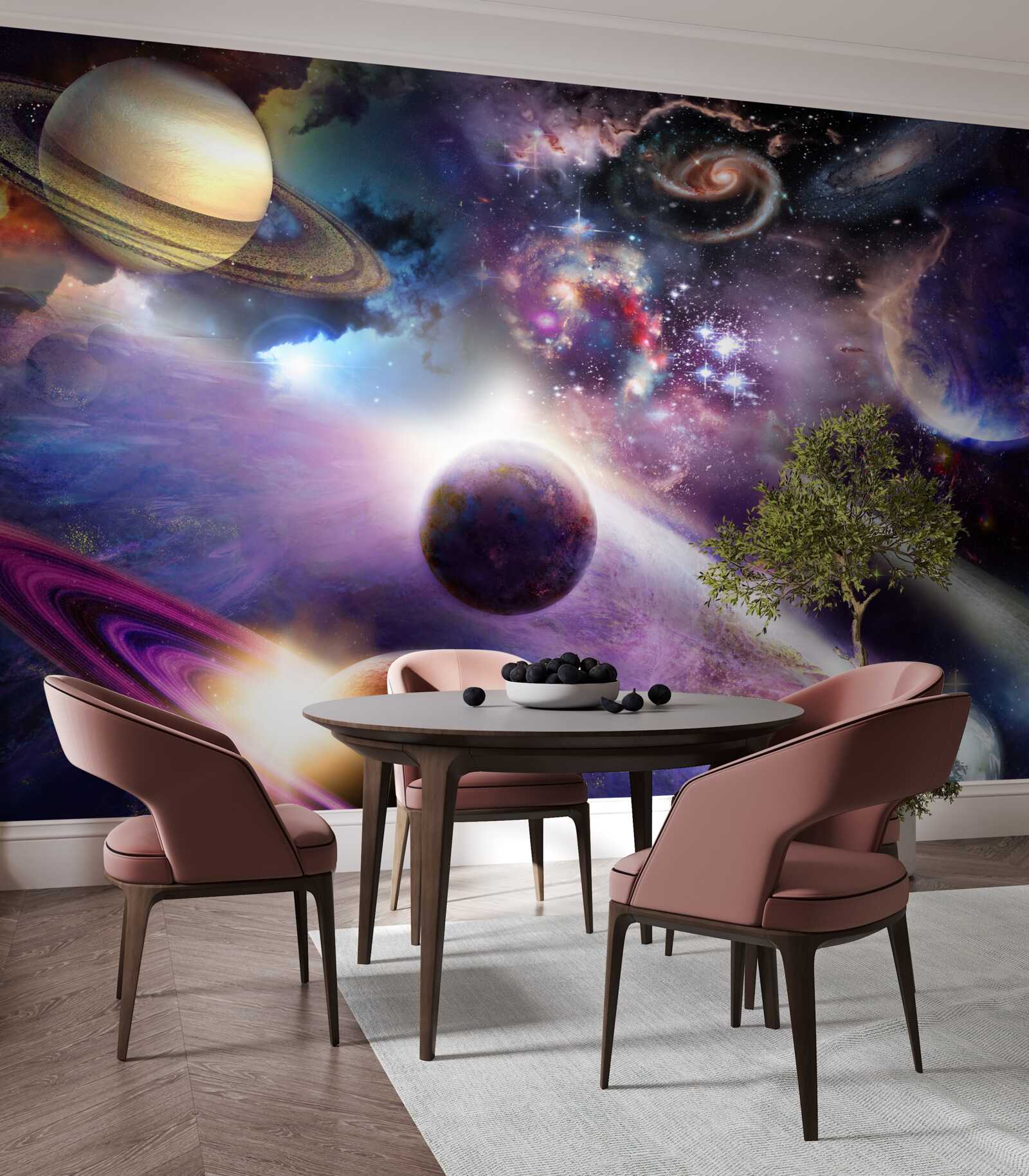 Fotobehang de ruimte is oneindig en vol heldere planeten