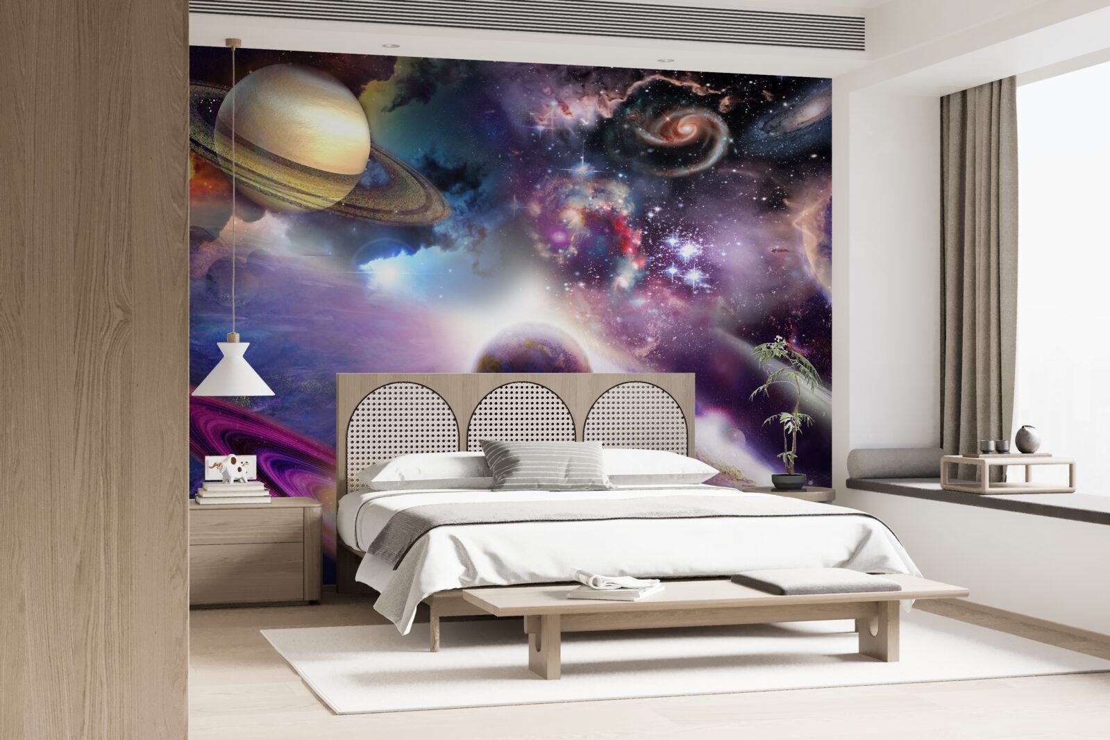 Fotobehang de ruimte is oneindig en vol heldere planeten