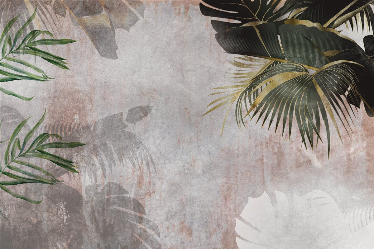 Fotobehang mistig oerwouddek omwikkeld met bladeren