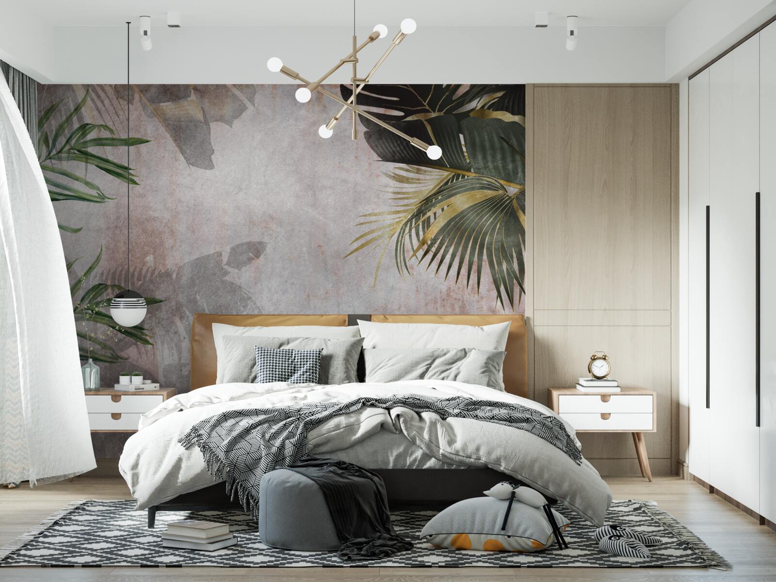 Fotobehang mistig oerwouddek omwikkeld met bladeren