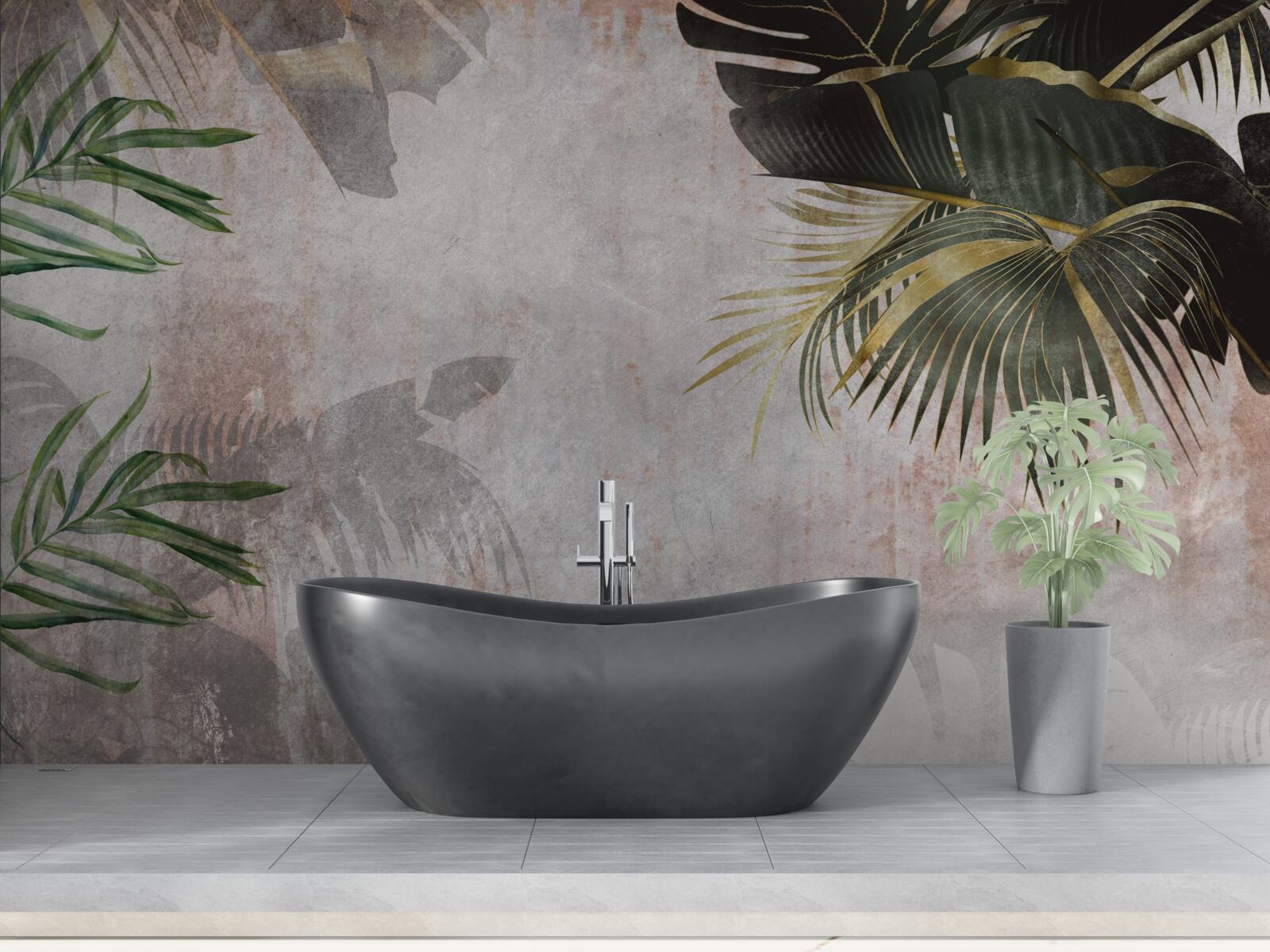 Fotobehang mistig oerwouddek omwikkeld met bladeren