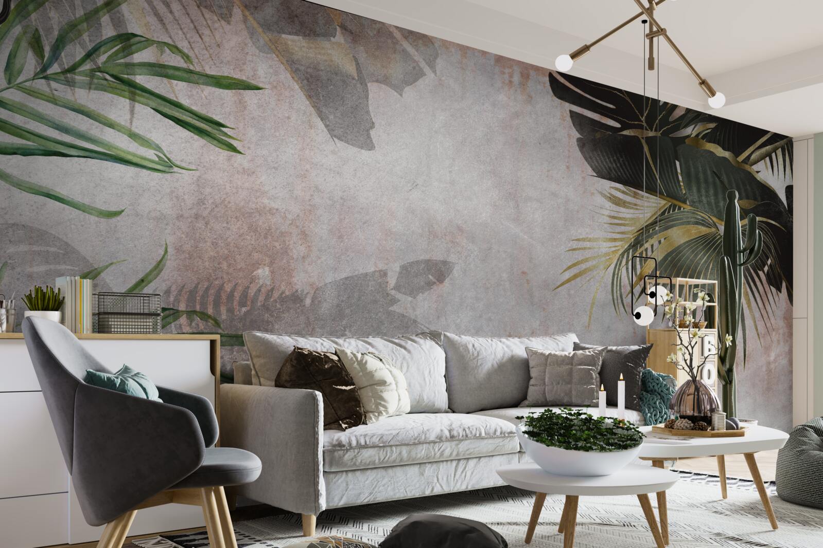 Fotobehang mistig oerwouddek omwikkeld met bladeren