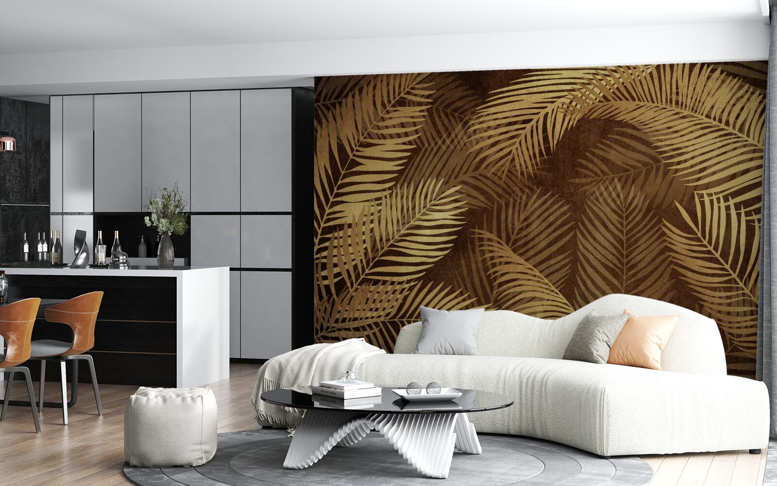 Fotobehang varenbladeren in bruin