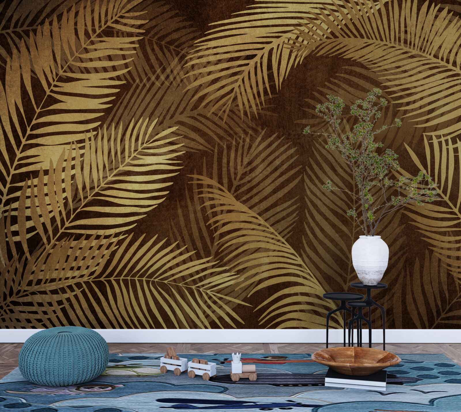 Fotobehang varenbladeren in bruin