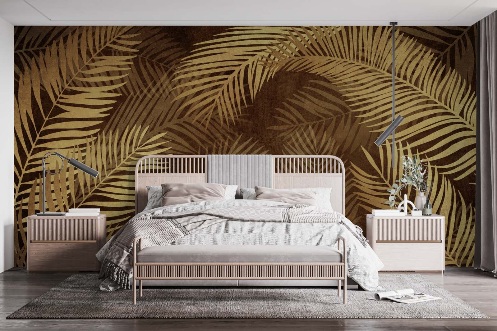 Fotobehang varenbladeren in bruin