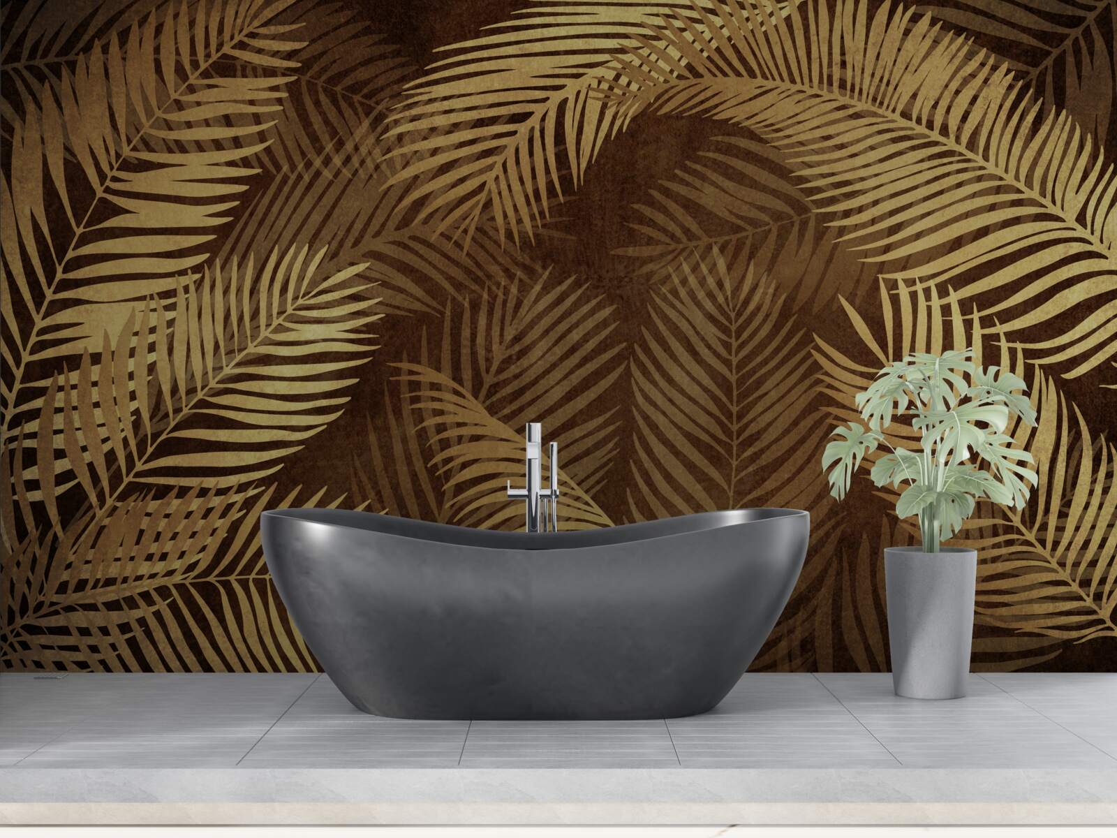 Fotobehang varenbladeren in bruin