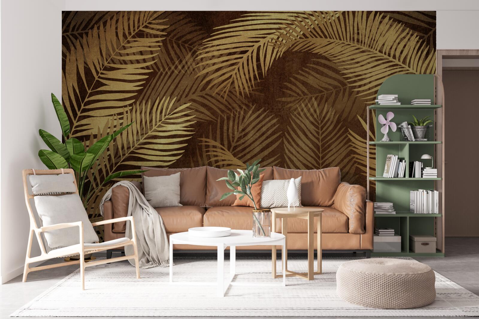 Fotobehang varenbladeren in bruin
