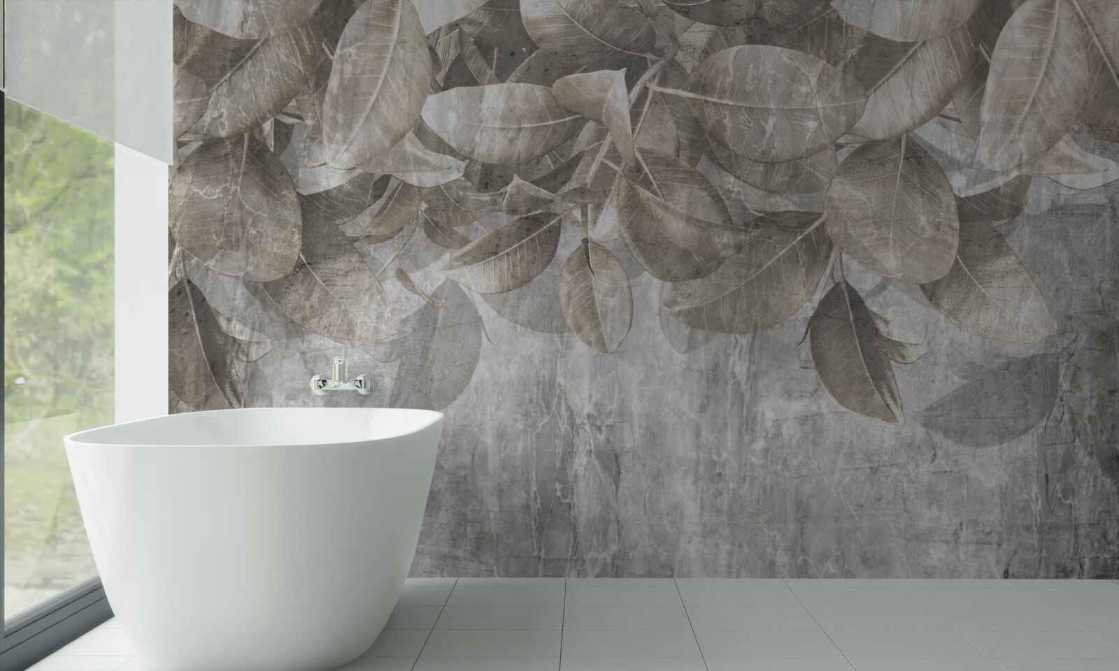 Fotobehang eucalyptusbladeren vallen op de grond