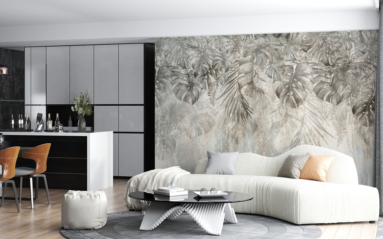 Fotobehang bladeren die door de mist van de jungle vallen