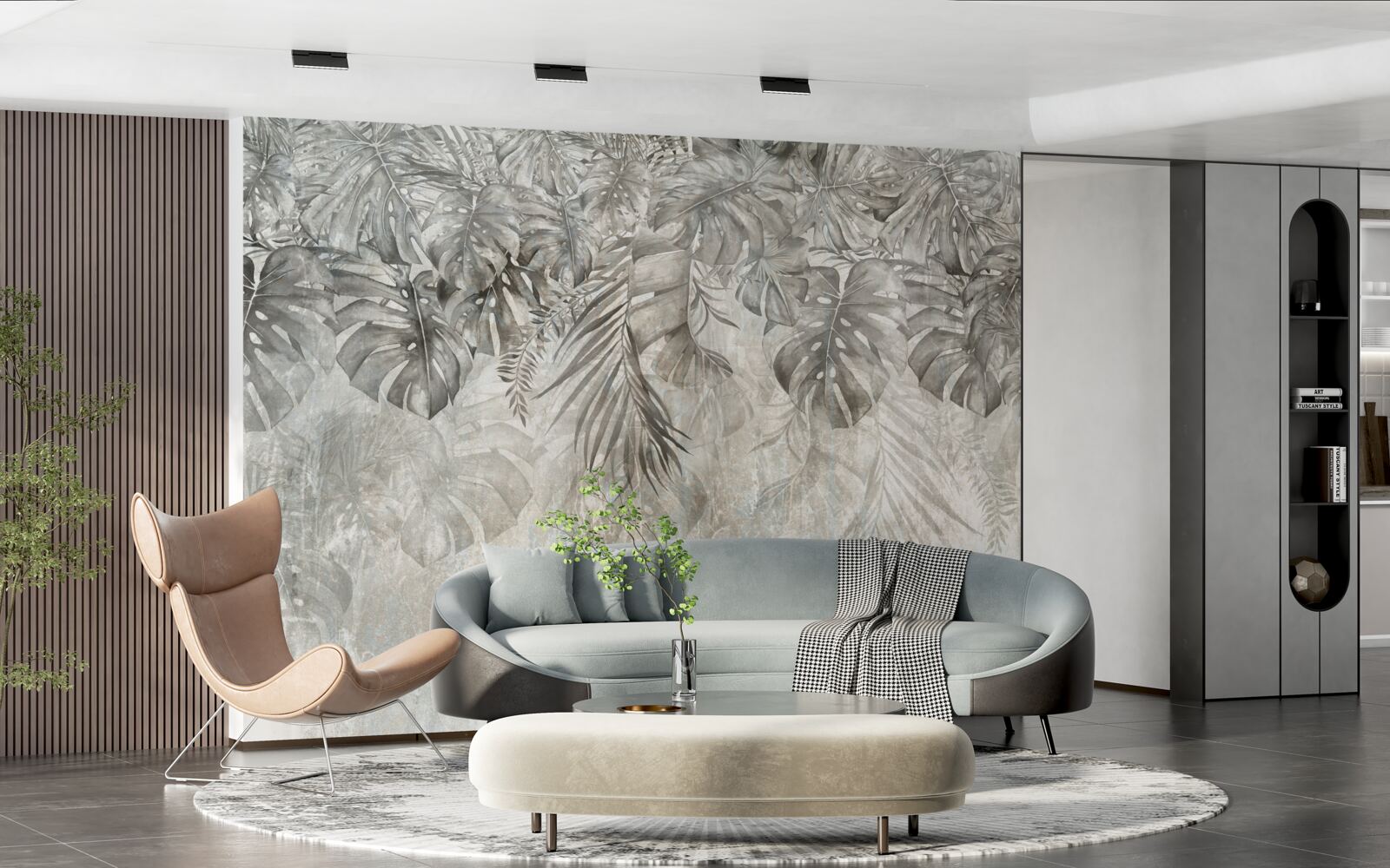 Fotobehang bladeren die door de mist van de jungle vallen