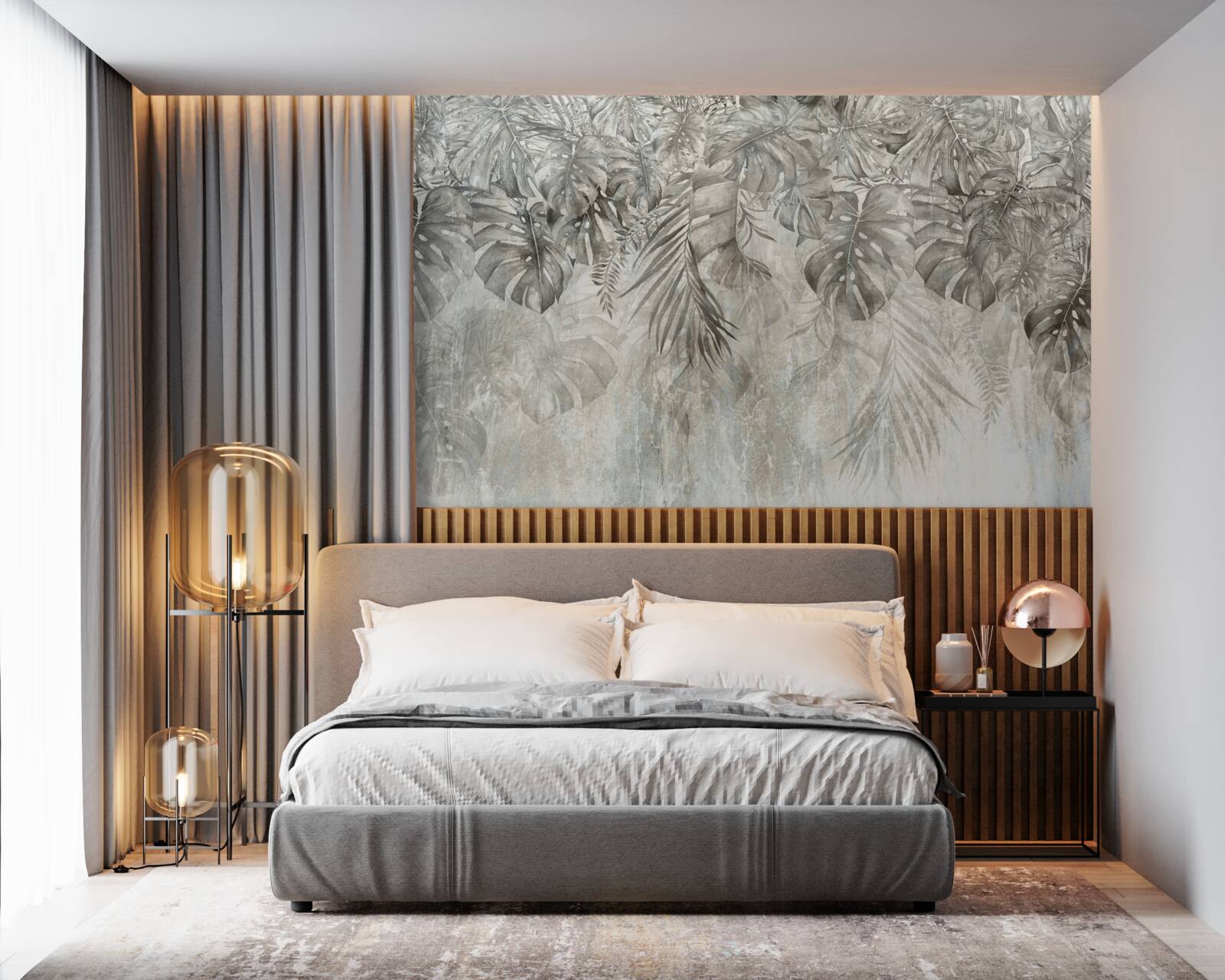 Fotobehang bladeren die door de mist van de jungle vallen