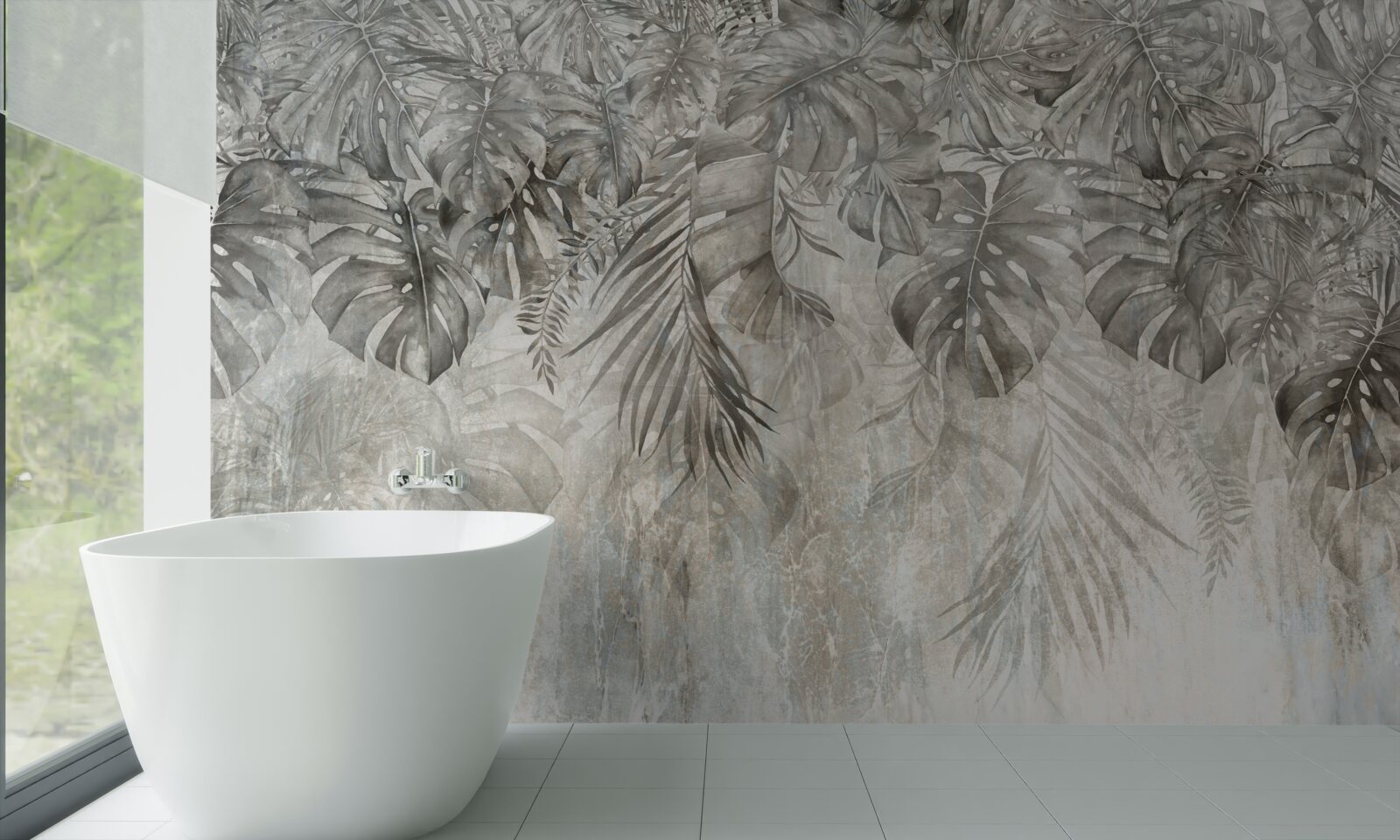 Fotobehang bladeren die door de mist van de jungle vallen