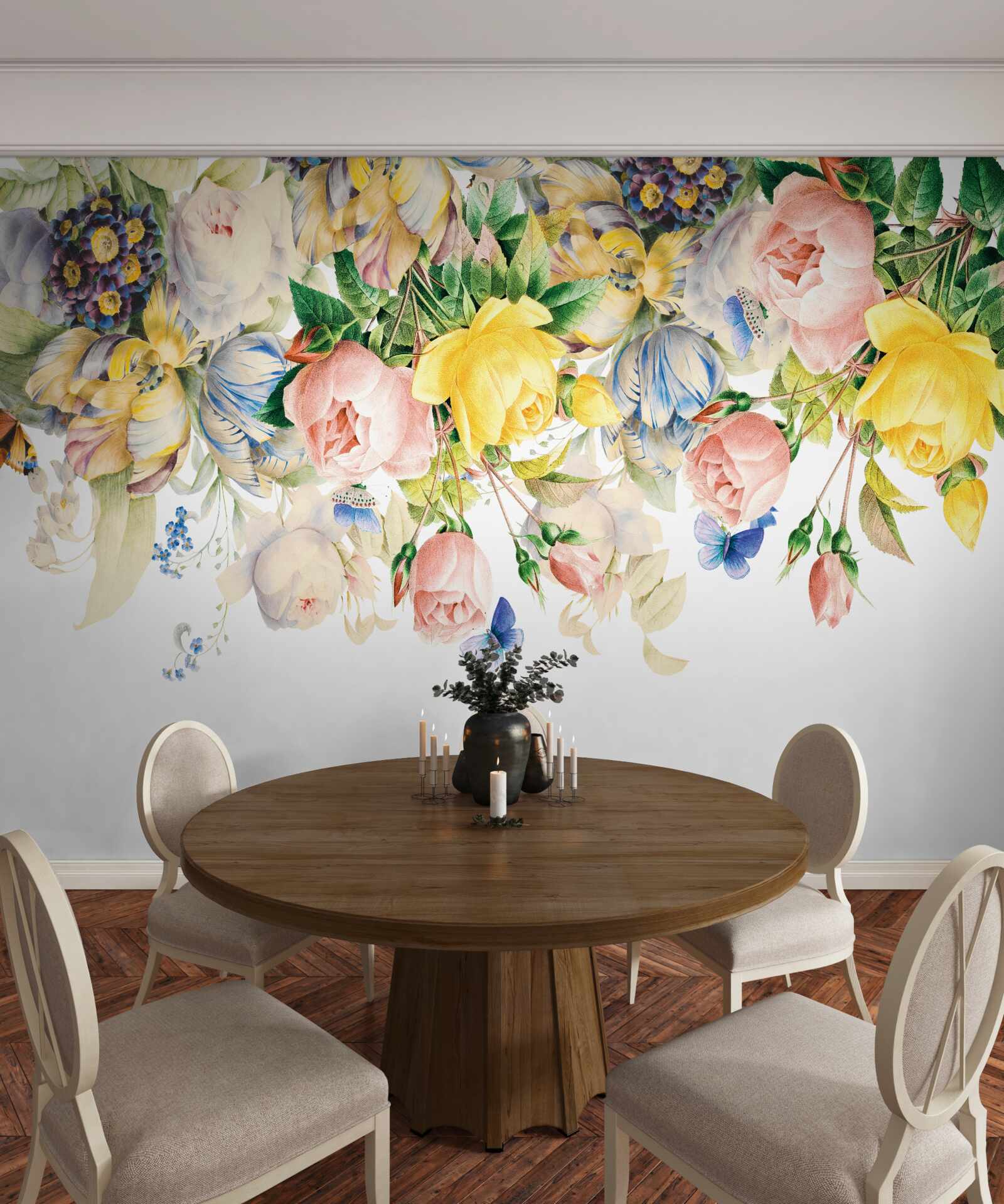 Fotobehang mooie compositie van bloemen en knoppen