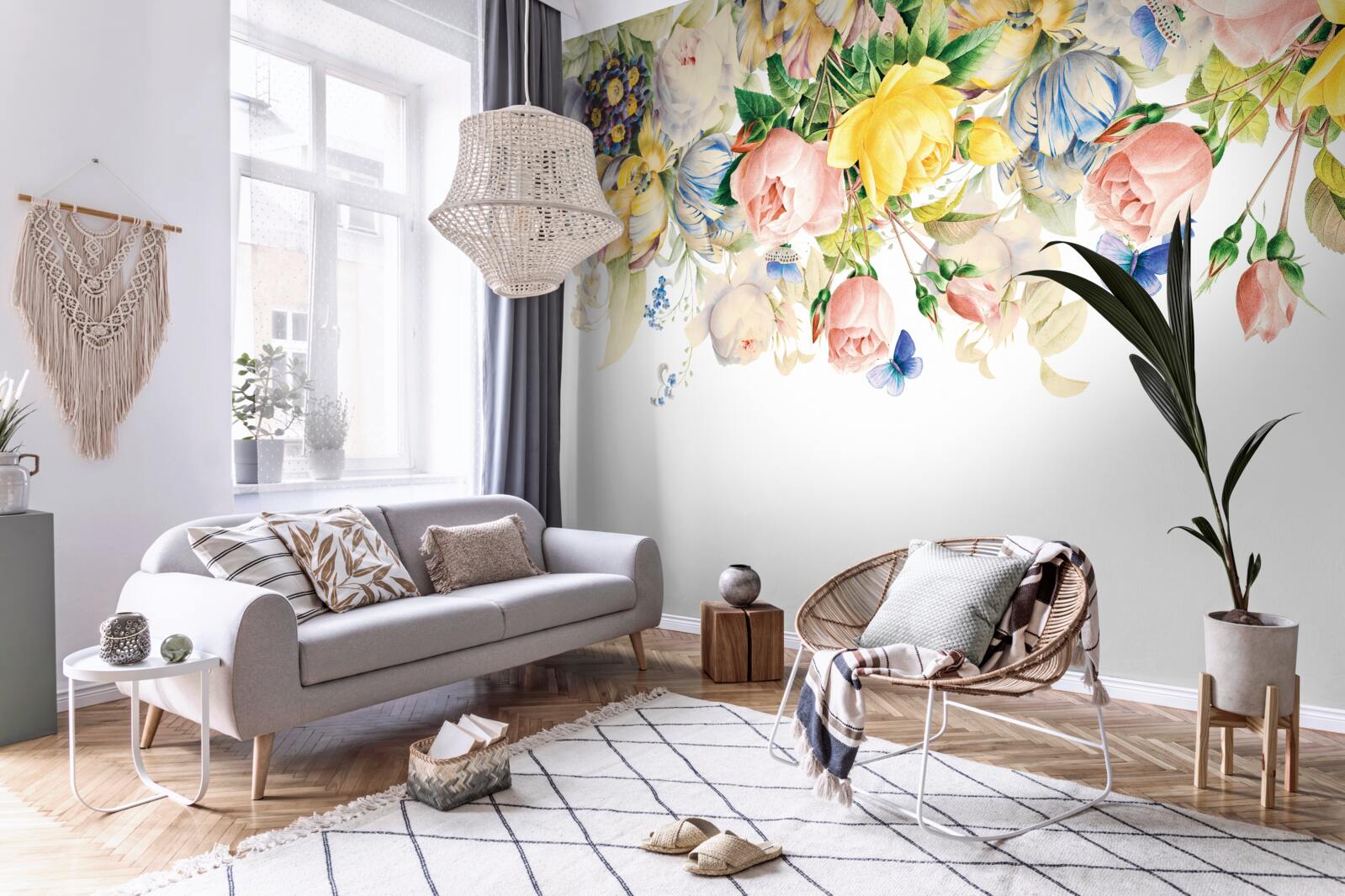 Fotobehang mooie compositie van bloemen en knoppen